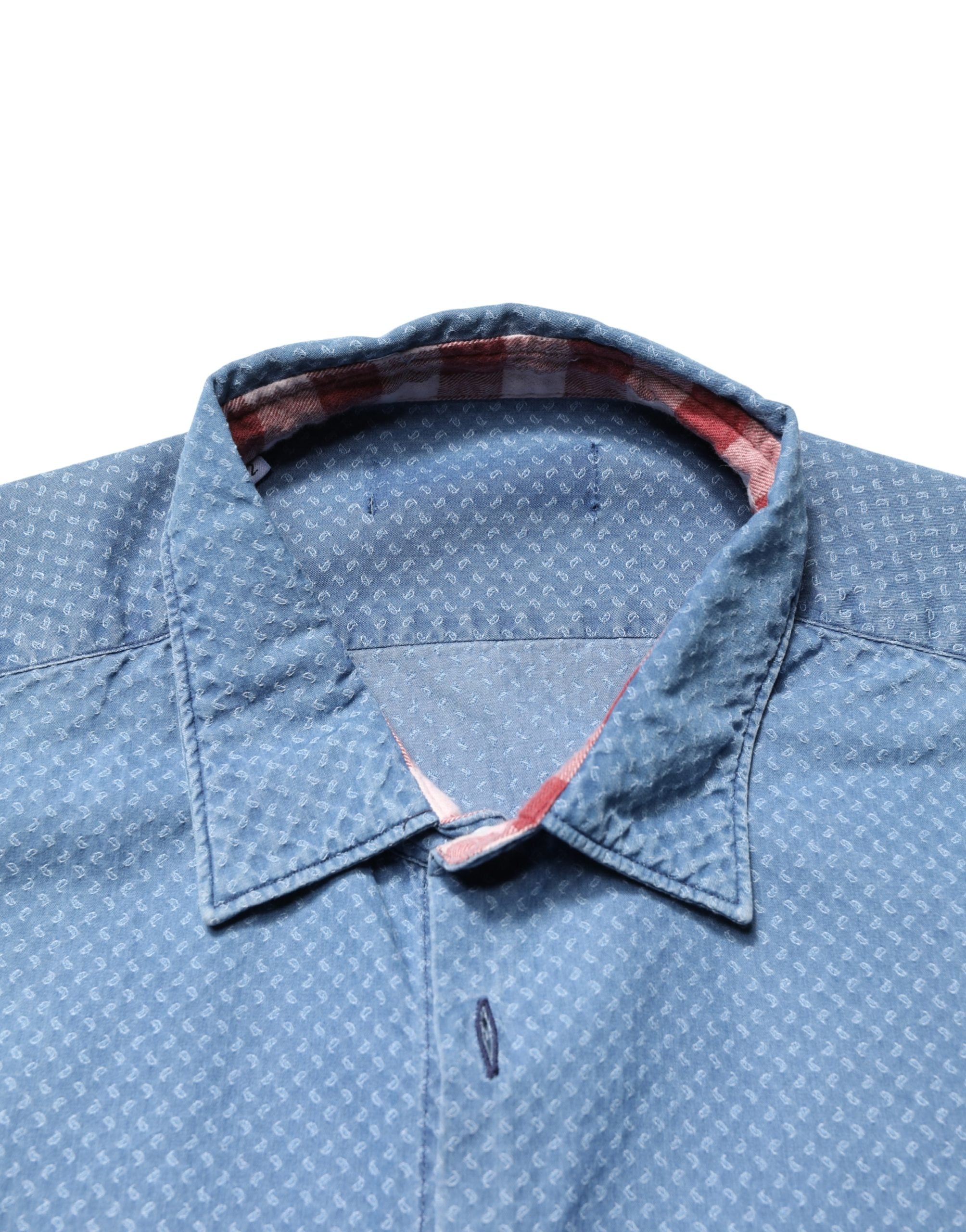 AGLINI Blue Cotton Slim Fit Collared LongSleeve Casual Men's Shirt (Pre-Owned)