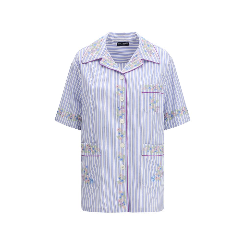 Dolce & Gabbana Blue Cotton Shortsleeve Women's Shirt
