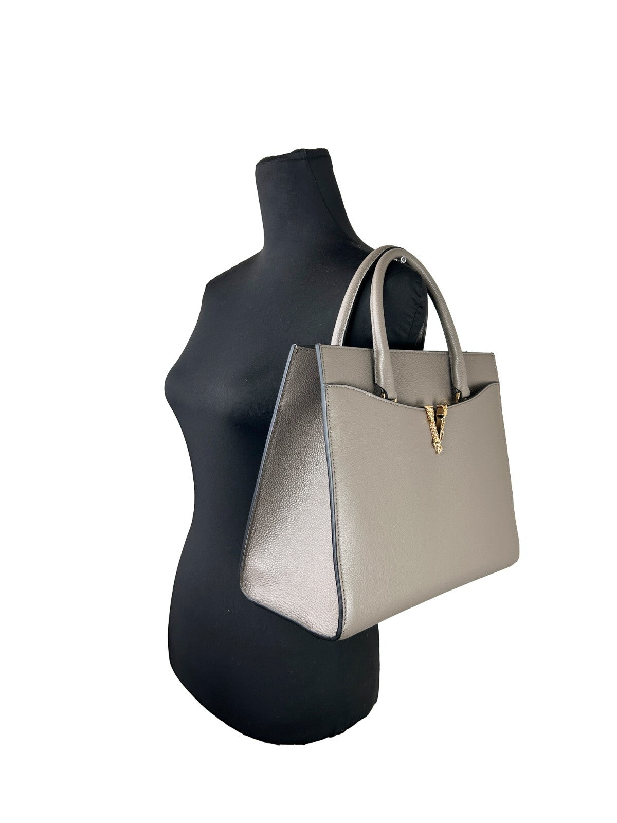 Versace Versace Virtus Large Leather Top Handle Satchel Bag Tote Women's Gray