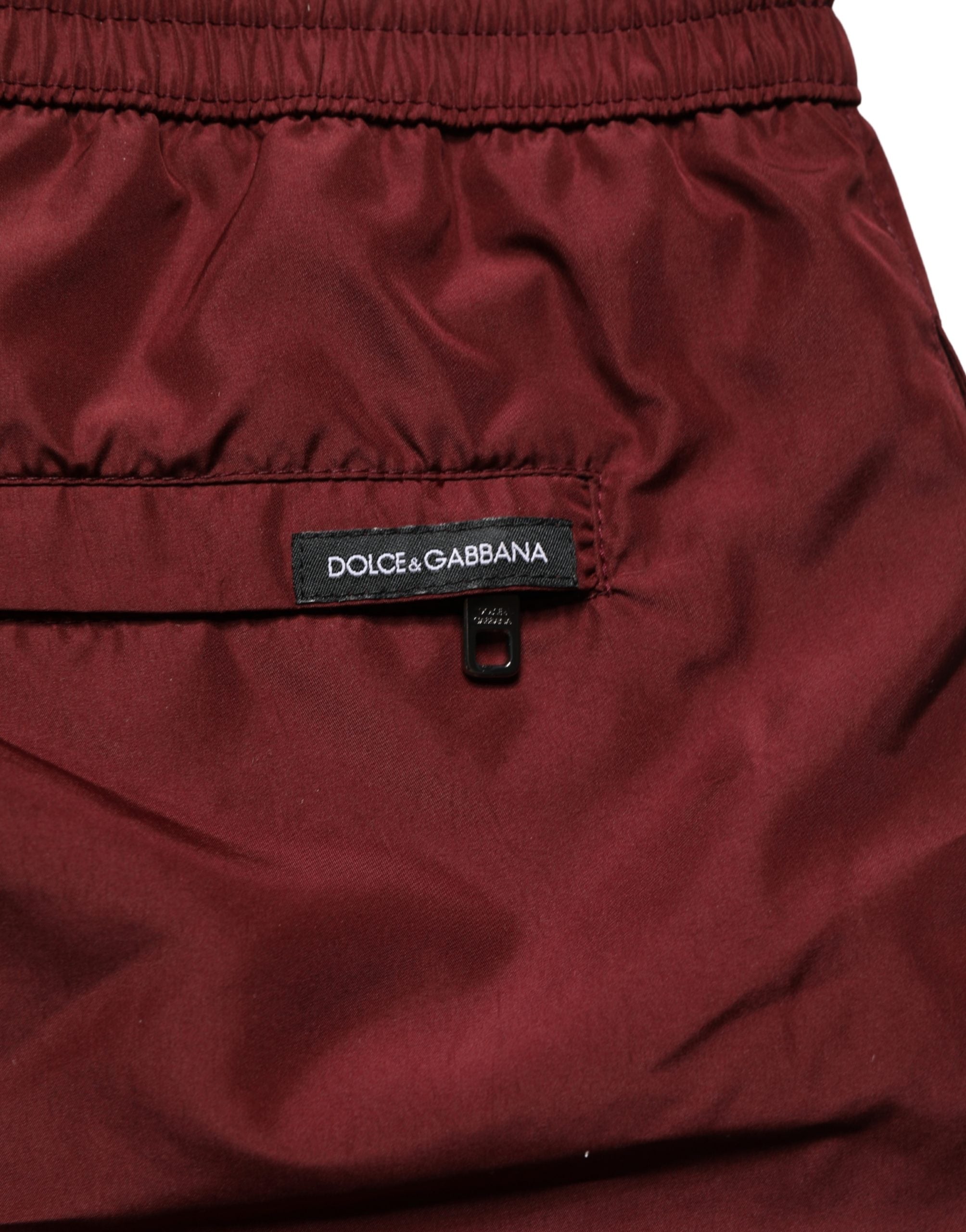 Dolce & Gabbana Maroon Polyester Drawstring Shorts Men's Swimwear