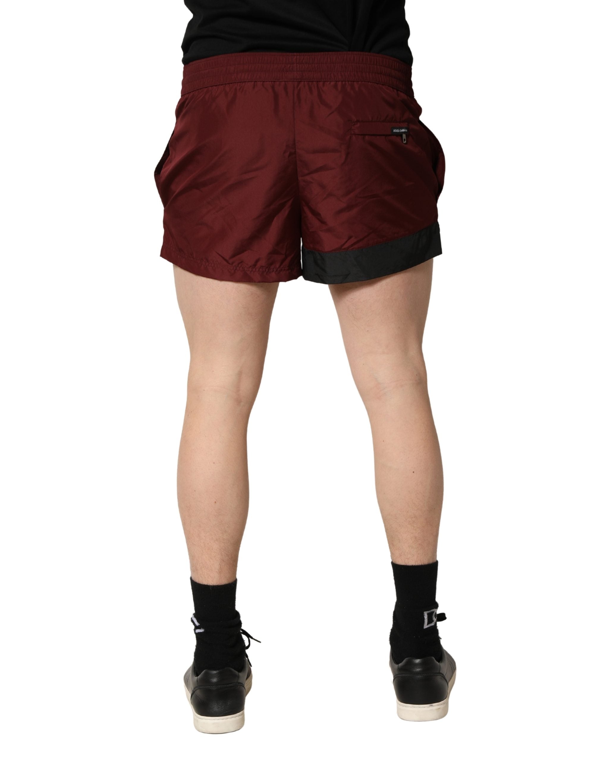 Dolce & Gabbana Maroon Polyester Drawstring Shorts Men's Swimwear