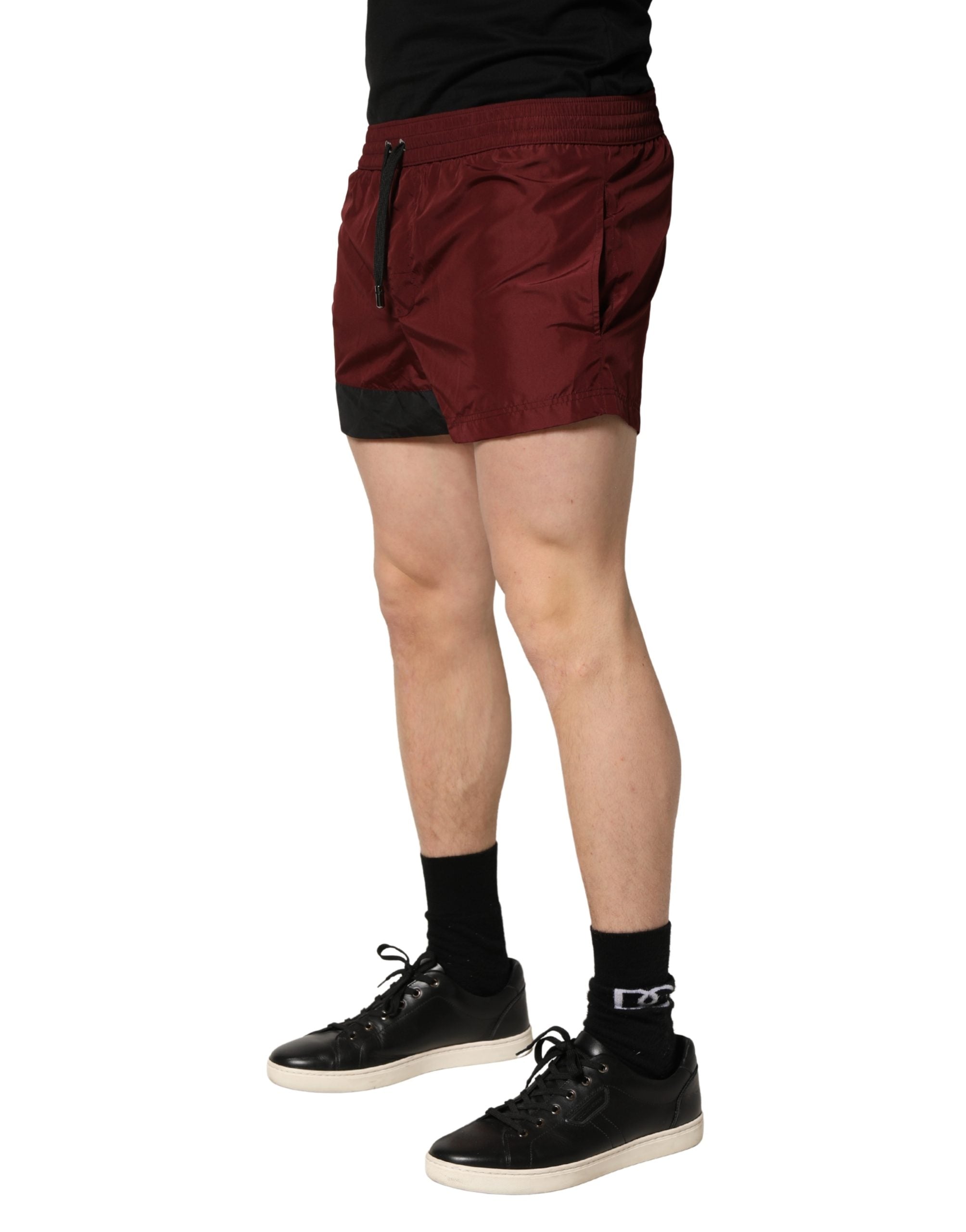 Dolce & Gabbana Maroon Polyester Drawstring Shorts Men's Swimwear