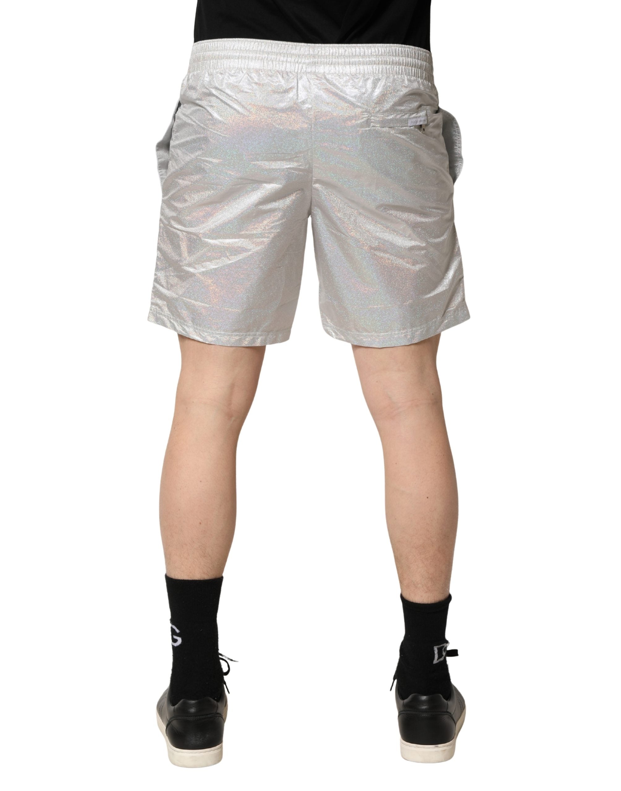 Dolce & Gabbana Silver Polyester Drawstring Men Shorts Men's Swimwear