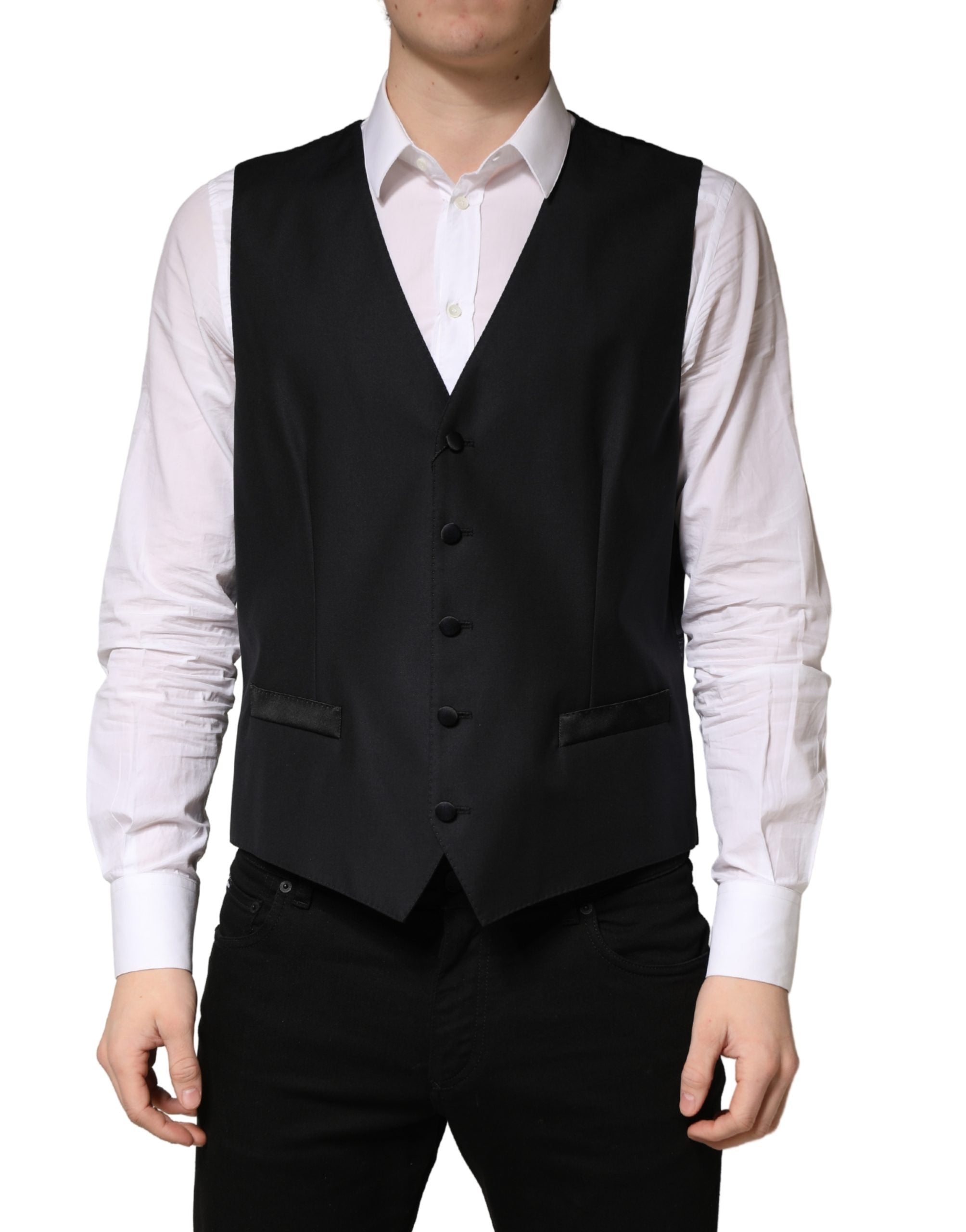 Dolce & Gabbana Black Wool Single Breasted Men Waistcoat Men's Vest