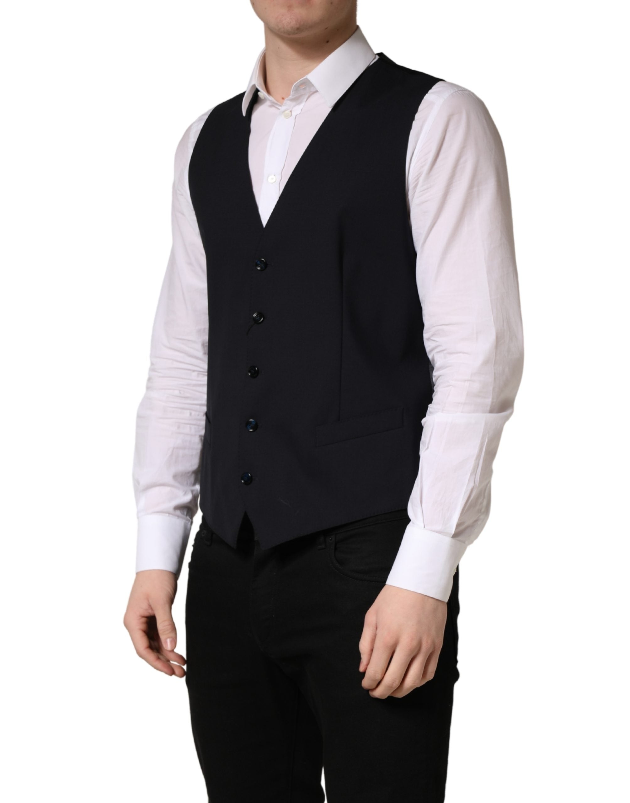 Dolce & Gabbana Black Wool Single Breasted Waistcoat Men's Vest