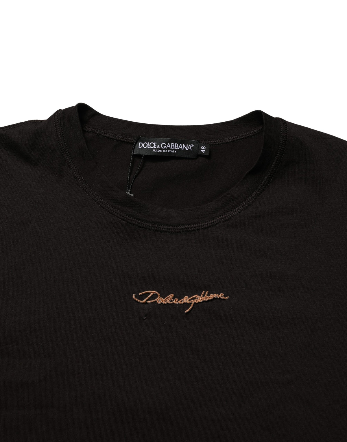 Dolce & Gabbana Brown Logo Embroidered Men Crew Neck Men's T-shirt (Pre-Owned)