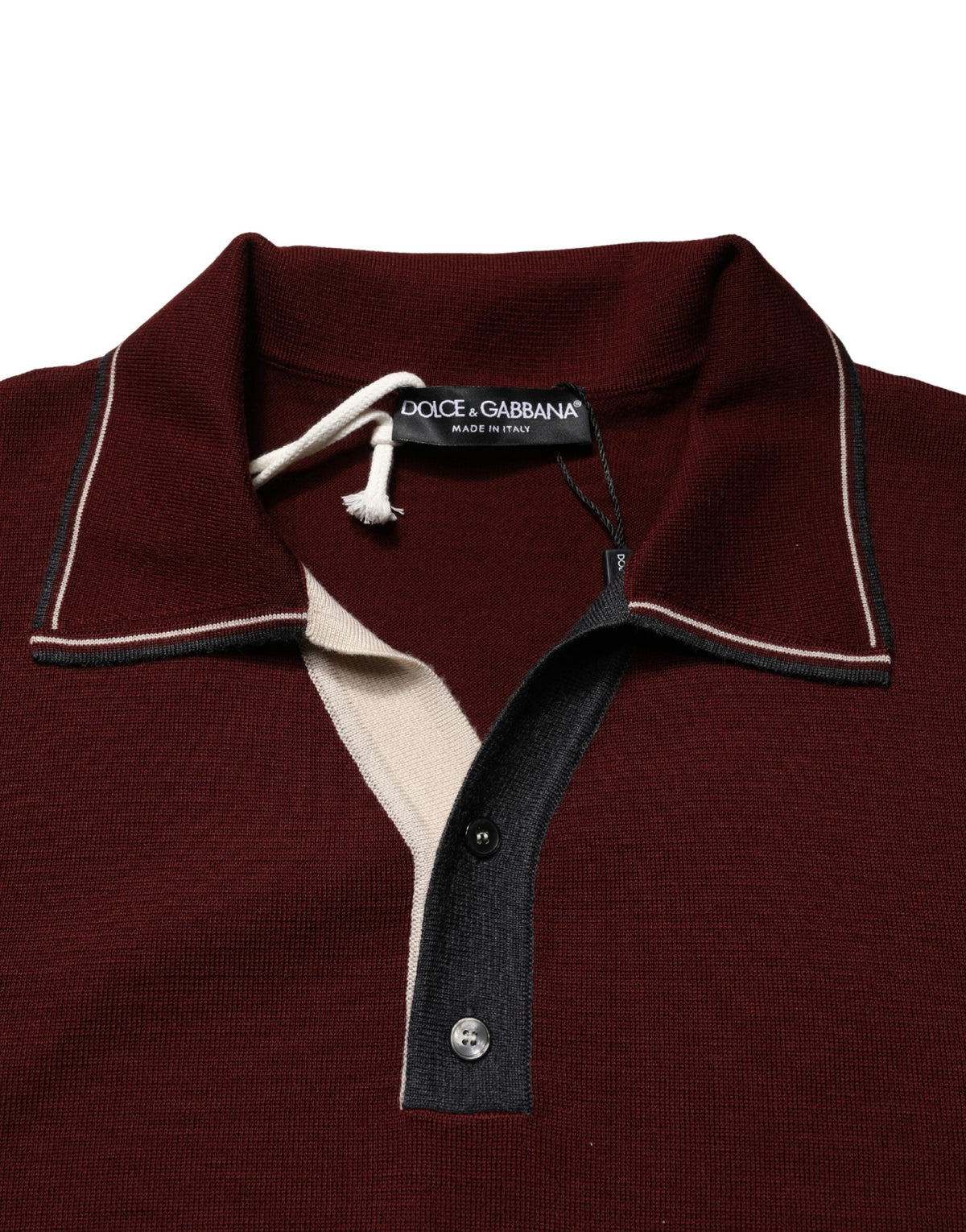 Dolce & Gabbana Maroon Re-Edition Wool Long Sleeves Men's T-shirt