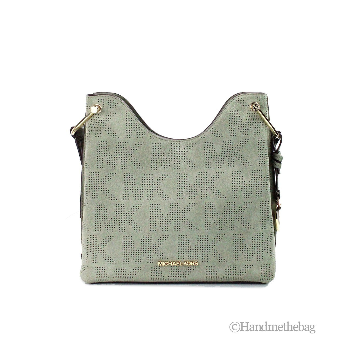 Michael Kors Michael Kors Joan Small Green Perforated Suede Leather Slouchy Messenger Women's Handbag