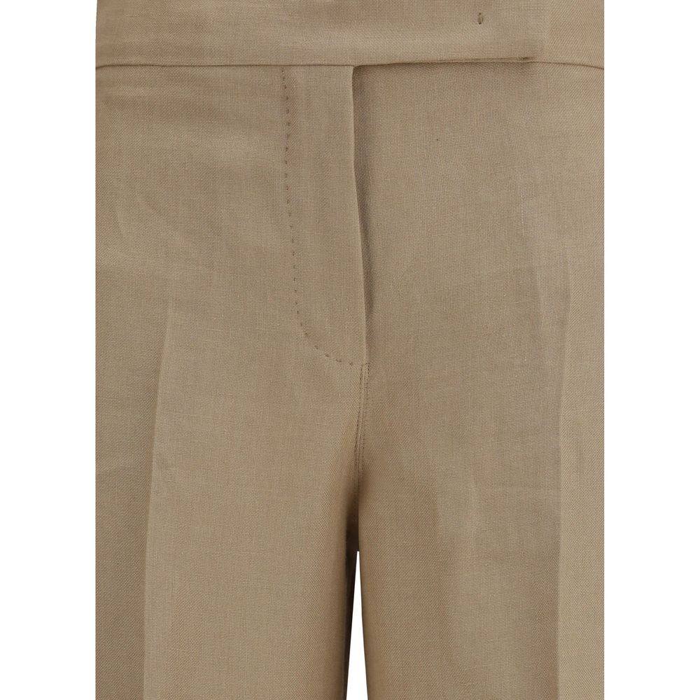 Max Mara Beige Linen Casual Women's Pants
