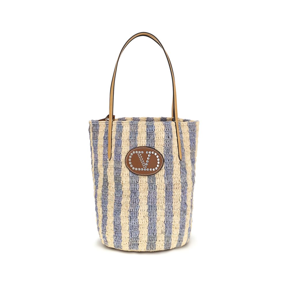 Valentino Garavani Blue Raffia Backet Women's Bag