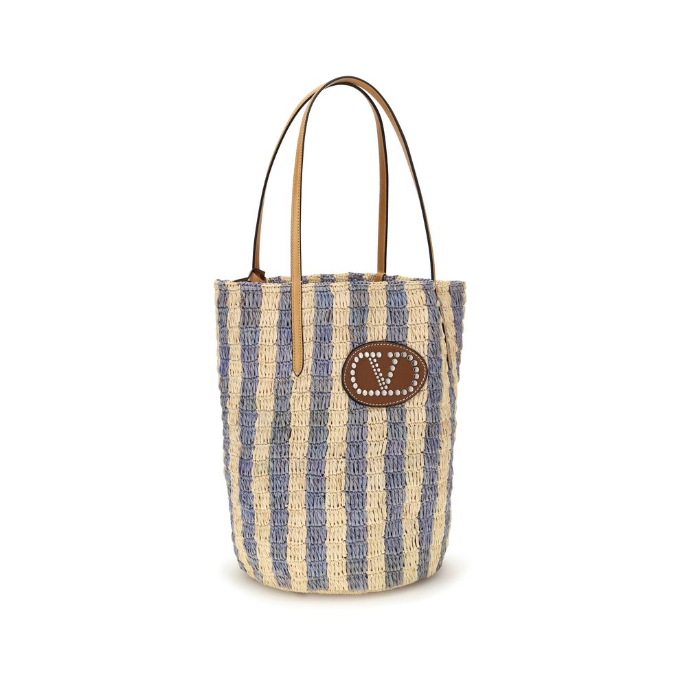 Valentino Garavani Blue Raffia Backet Women's Bag