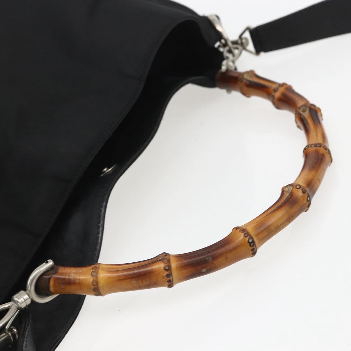 Gucci Vintage Bamboo Handle Open Hobo Nylon Black Nylon Handbag (Pre-Owned)