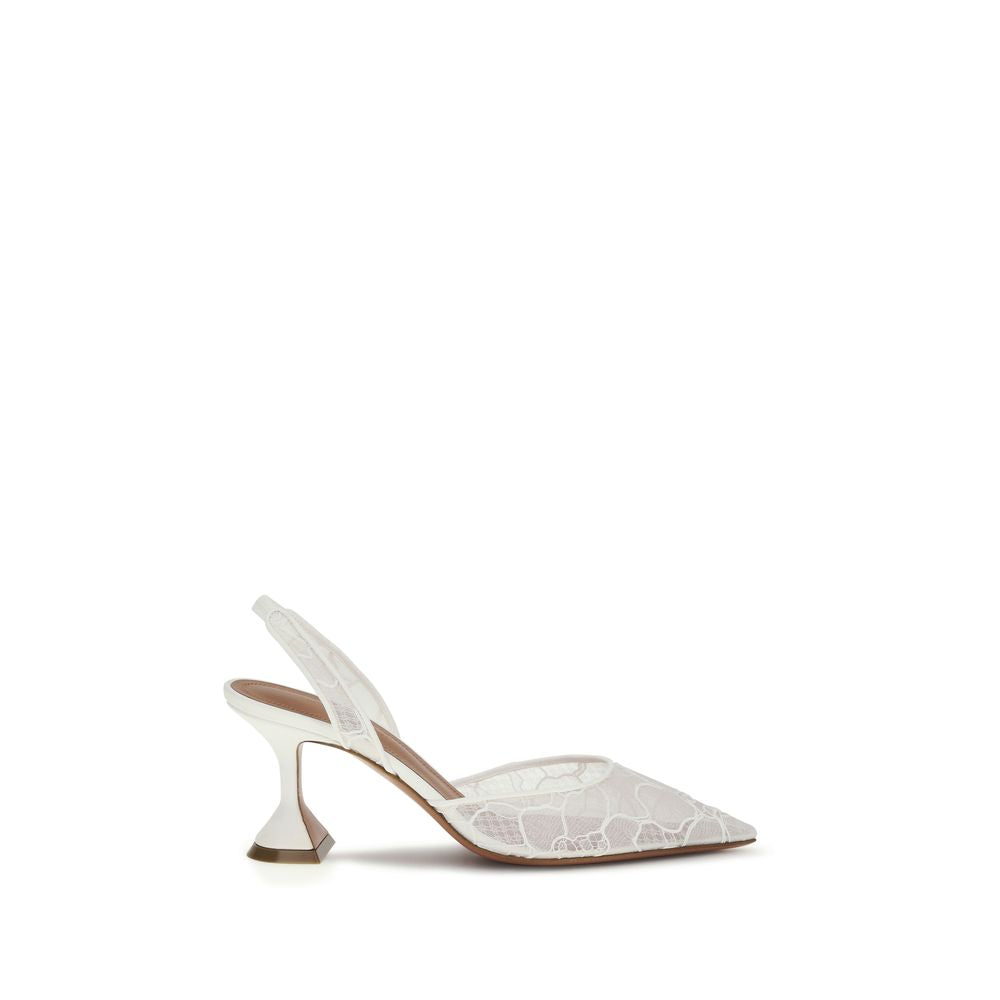 Amina Muaddi White Fabric Mid Heel Women's Pumps