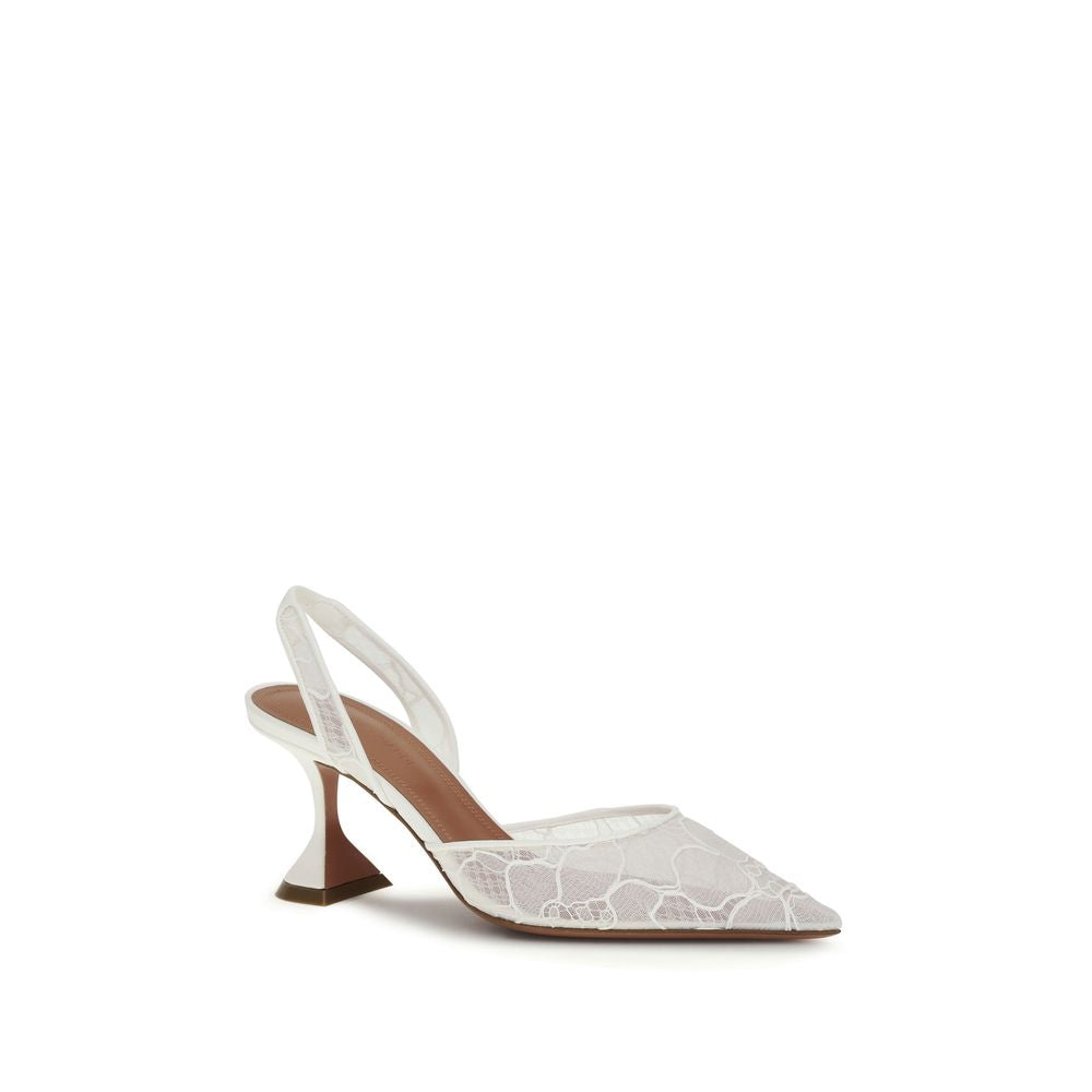 Amina Muaddi White Fabric Mid Heel Women's Pumps