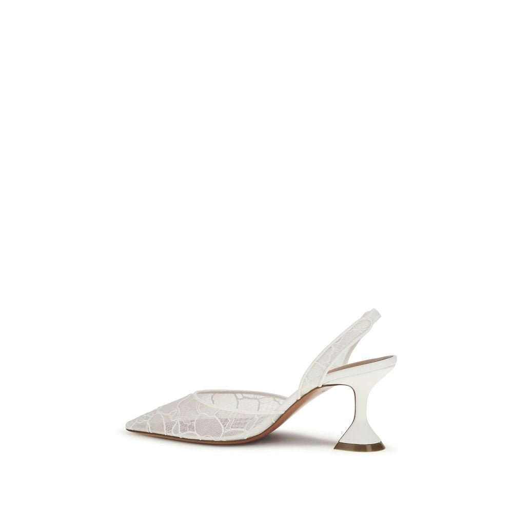 Amina Muaddi White Fabric Mid Heel Women's Pumps