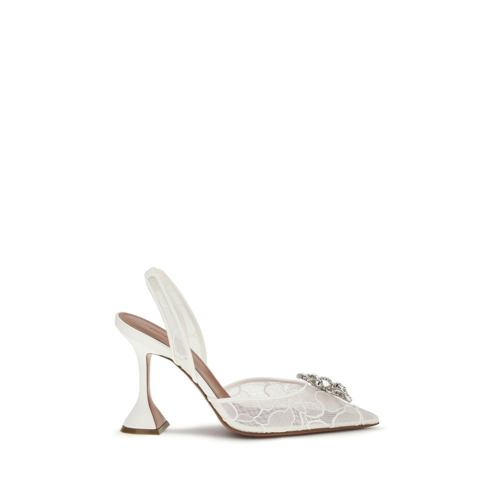 Amina Muaddi White Cotton Stiletto Heel Women's Sandals