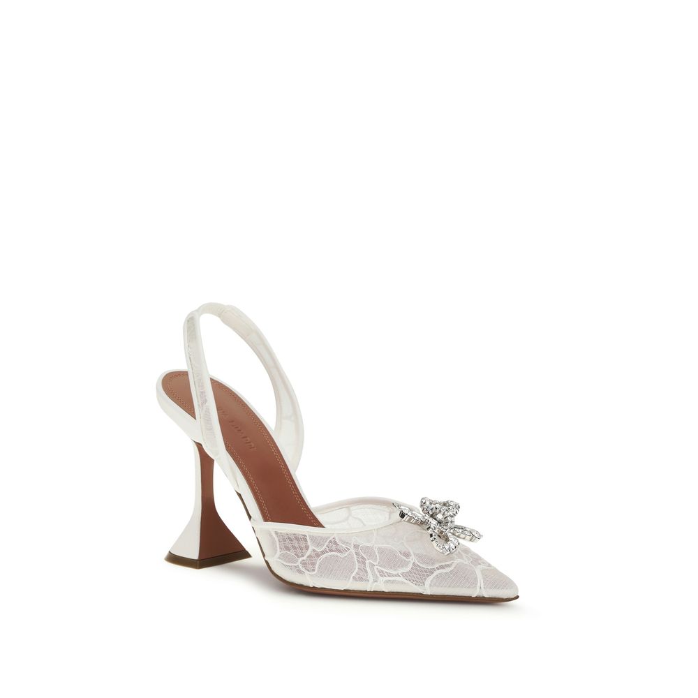 Amina Muaddi White Cotton Stiletto Heel Women's Sandals