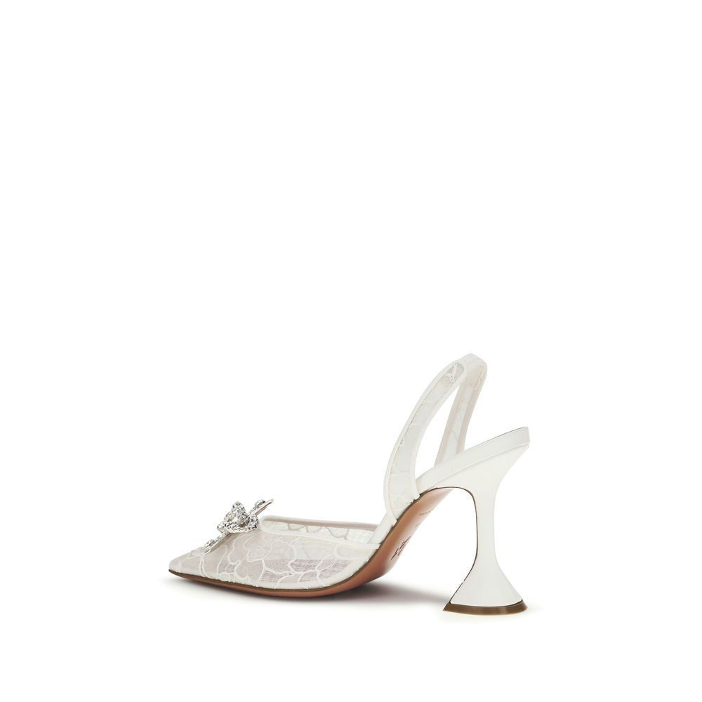 Amina Muaddi White Cotton Stiletto Heel Women's Sandals