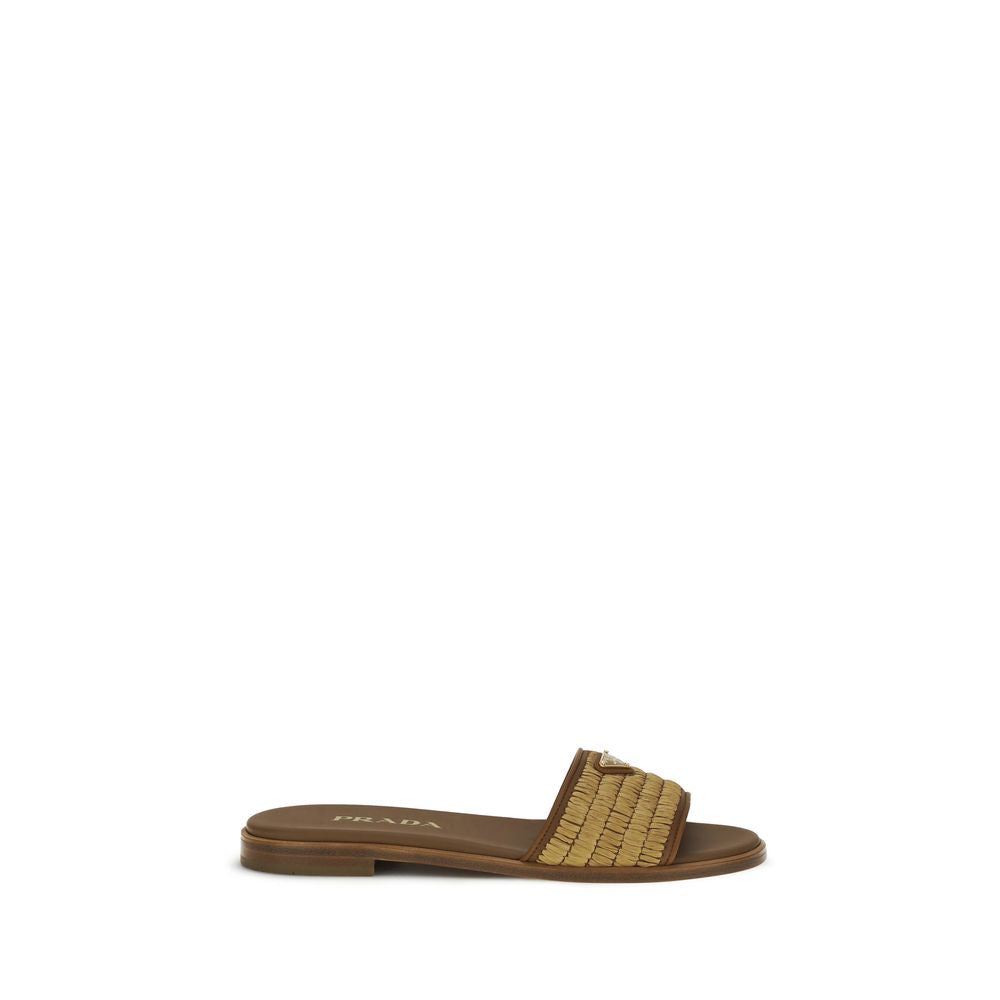 Prada Brown Raffia Women's Slippers