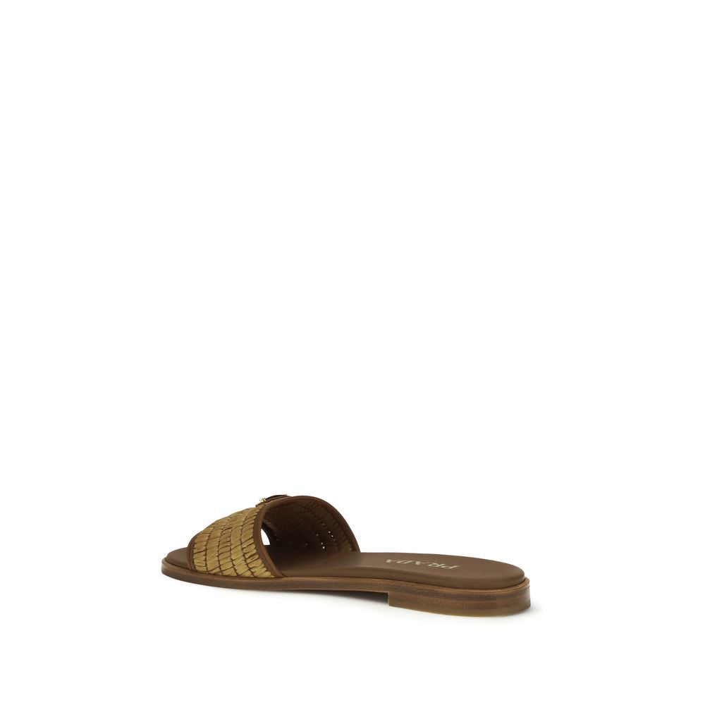 Prada Brown Raffia Women's Slippers