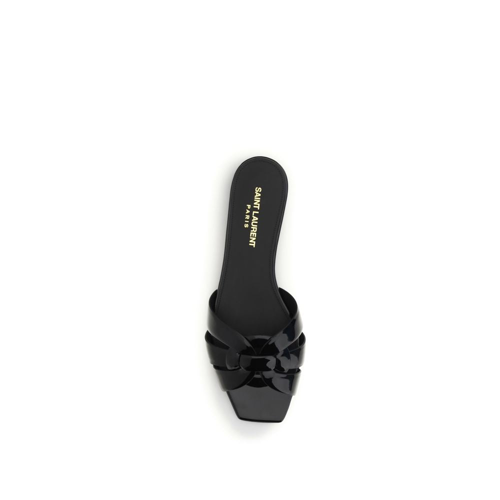 Saint Laurent Black Calf Leather Bos Taurus Flat Women's Sandals
