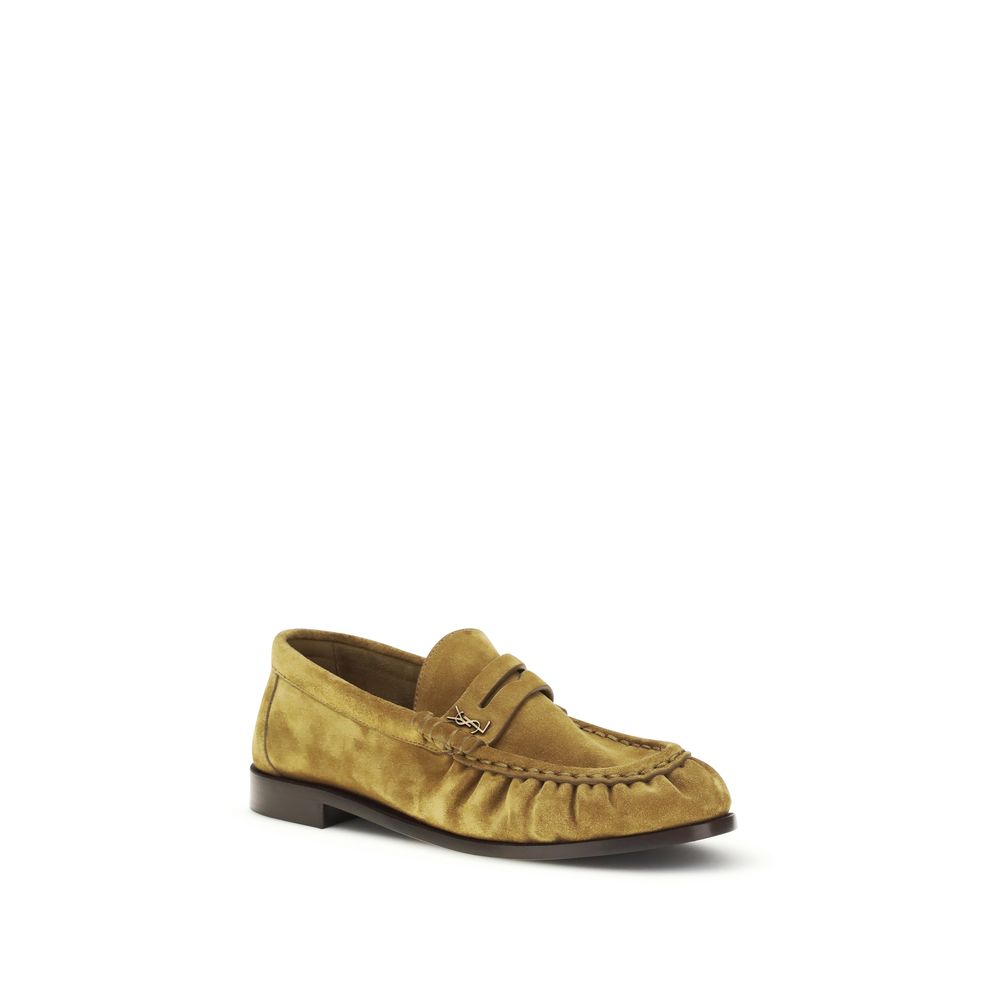 Saint Laurent Beige Calf Leather Bos Taurus Slip-On Women's Loafers