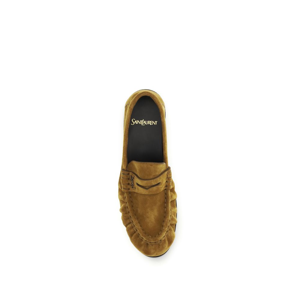 Saint Laurent Beige Calf Leather Bos Taurus Slip-On Women's Loafers
