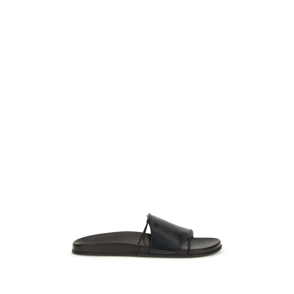 The Row Black Calf Leather Bos Taurus Flat Women's Sandals
