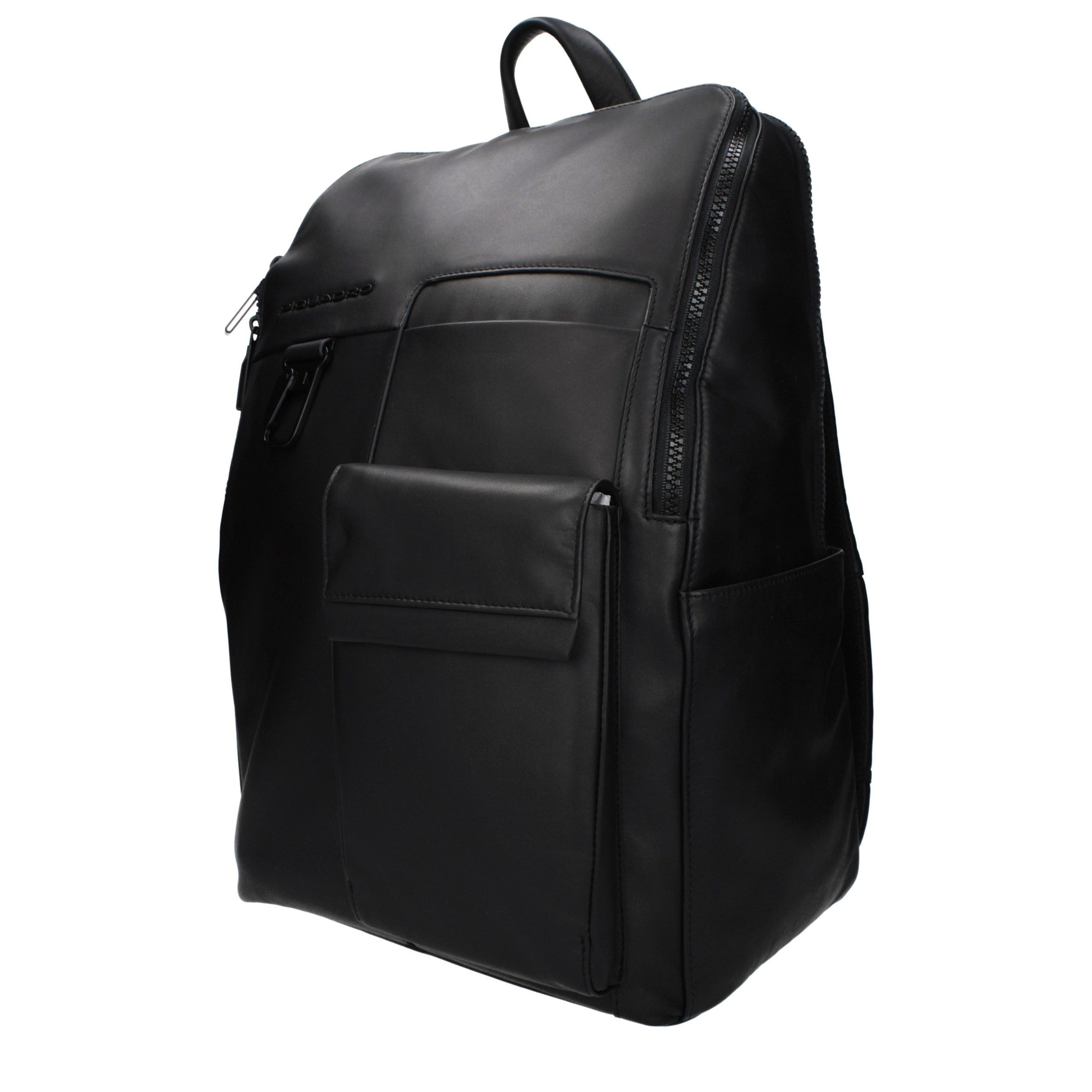 Piquadro Black Leather Men's Backpack
