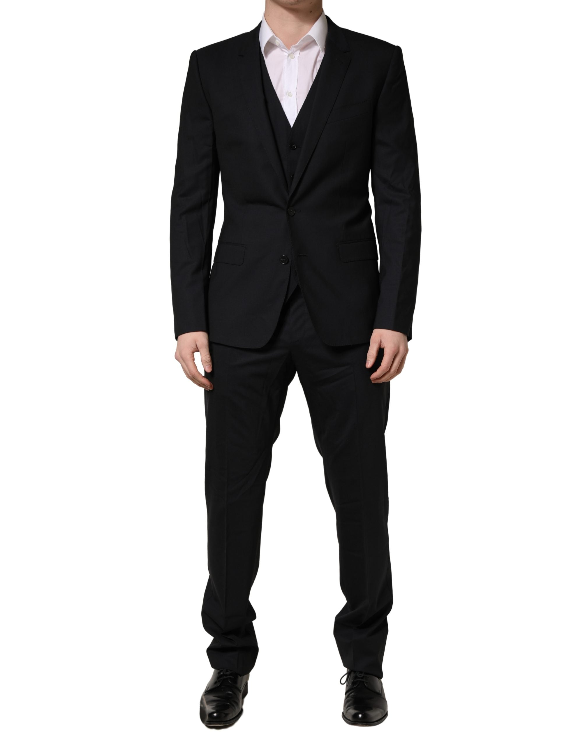 Dolce & Gabbana Black Wool 2 Buttons Formal 3 Piece Men Men's Suit (Pre-Owned)