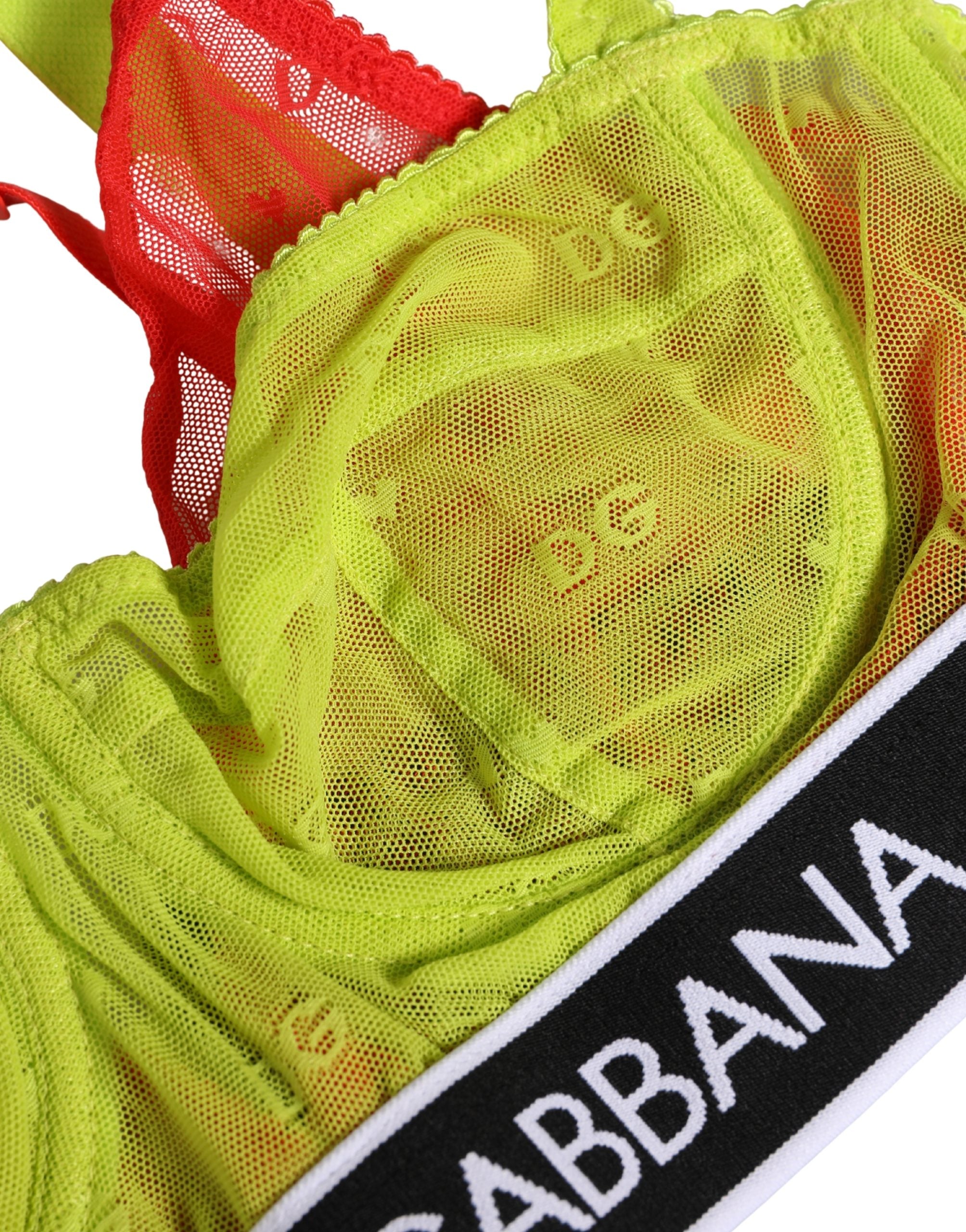 Dolce & Gabbana Yellow Nylon Layered Lace Balconnet Bra Women's Underwear