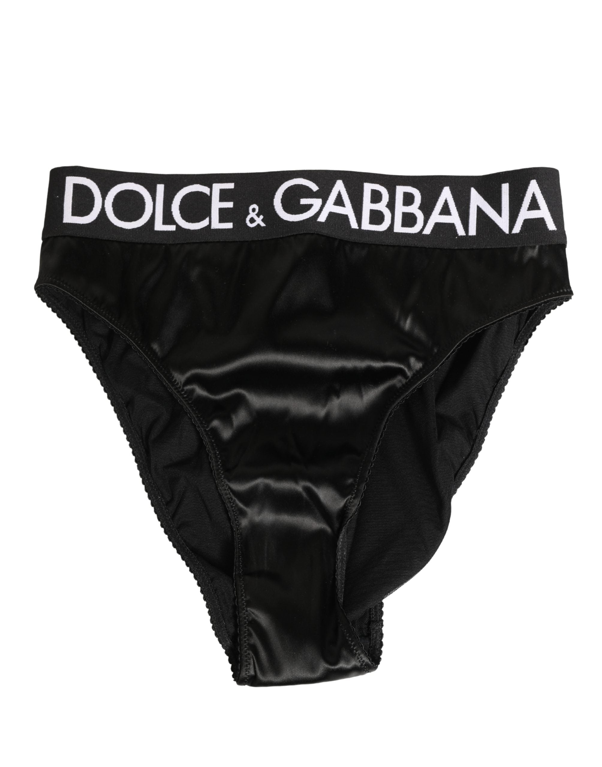 Dolce & Gabbana Black Satin High-Waist Brief Logo Women Women's Underwear