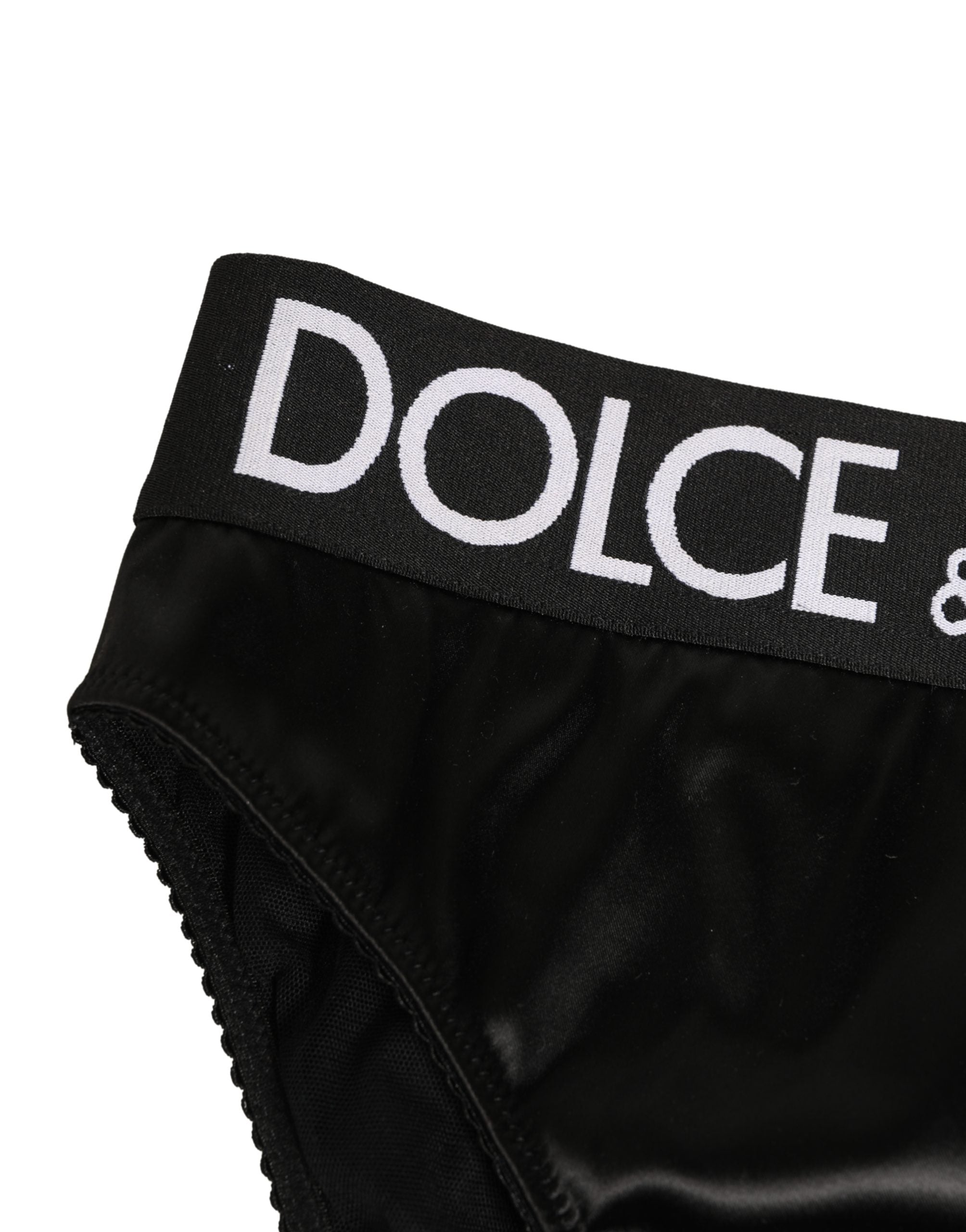 Dolce & Gabbana Black Satin High-Waist Brief Logo Women Women's Underwear