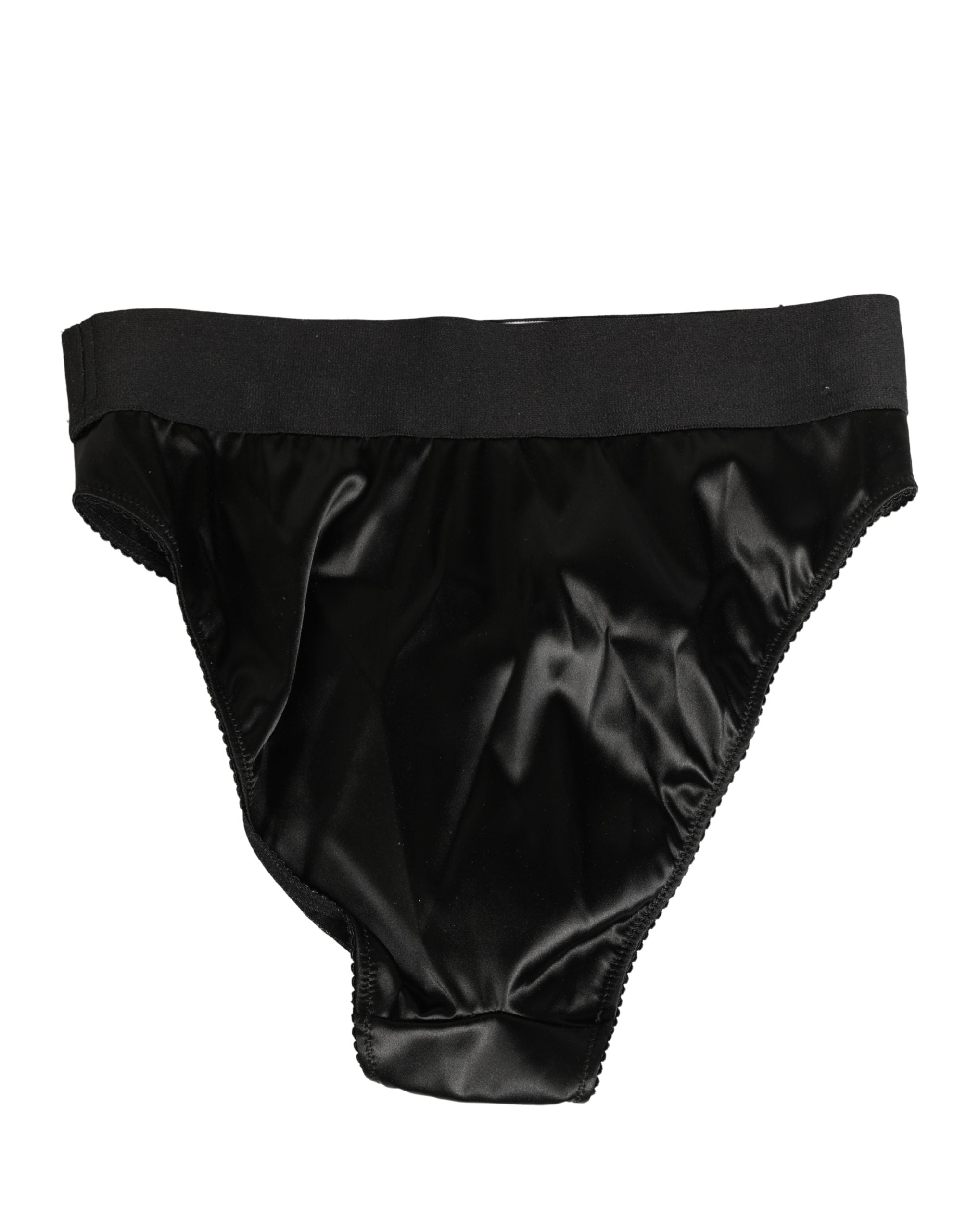 Dolce & Gabbana Black Satin High-Waist Brief Logo Women Women's Underwear