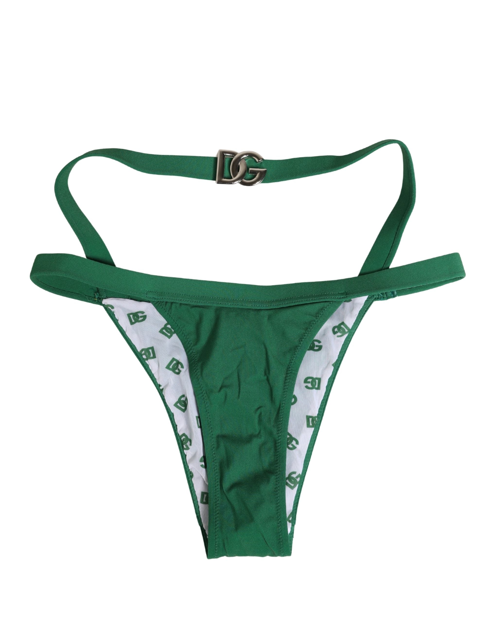 Dolce & Gabbana Green Logo Plaque Nylon Brief Panty Women's Underwear