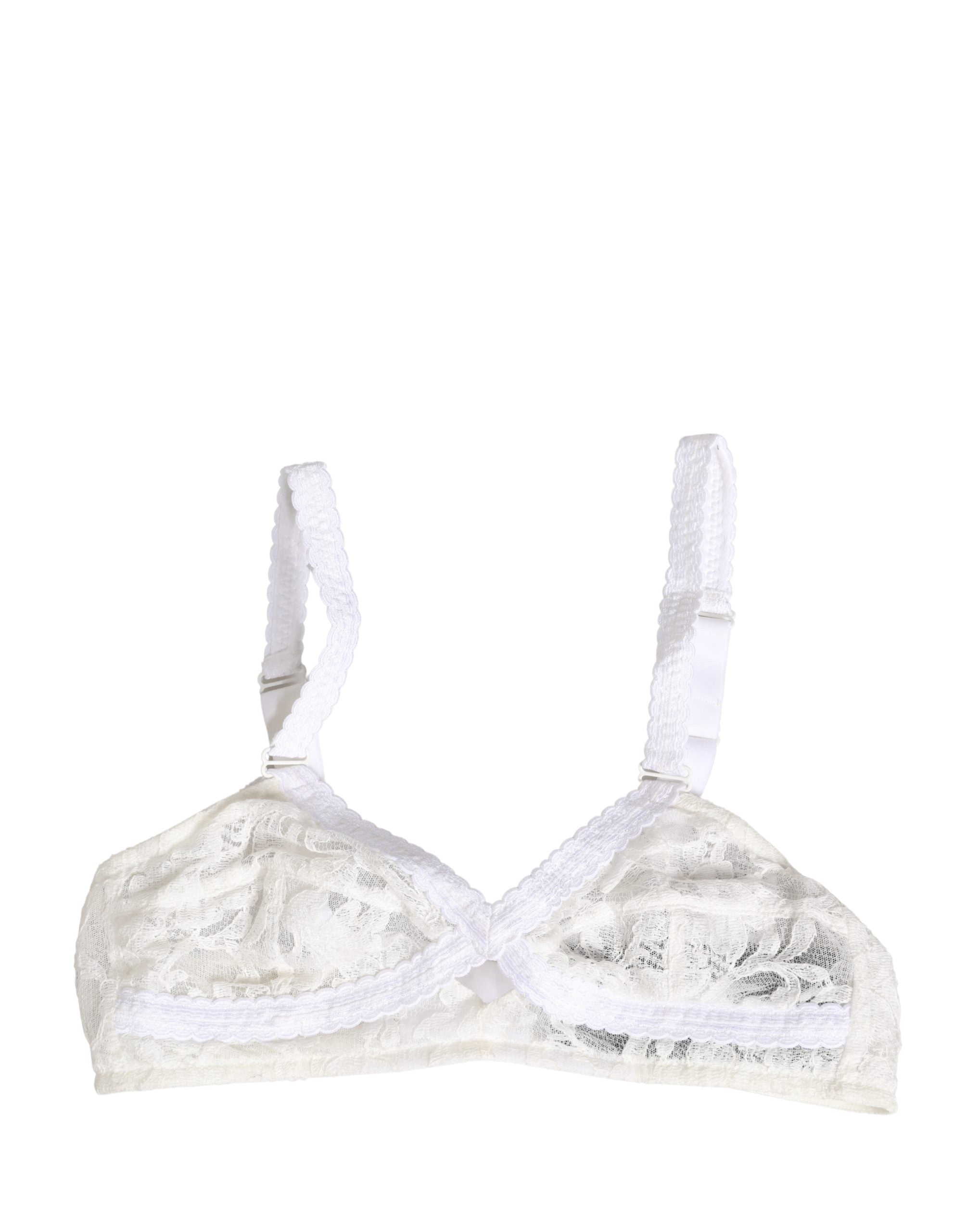 Dolce & Gabbana White Cotton Lace Wireless Soft Cup Bra Women's Underwear