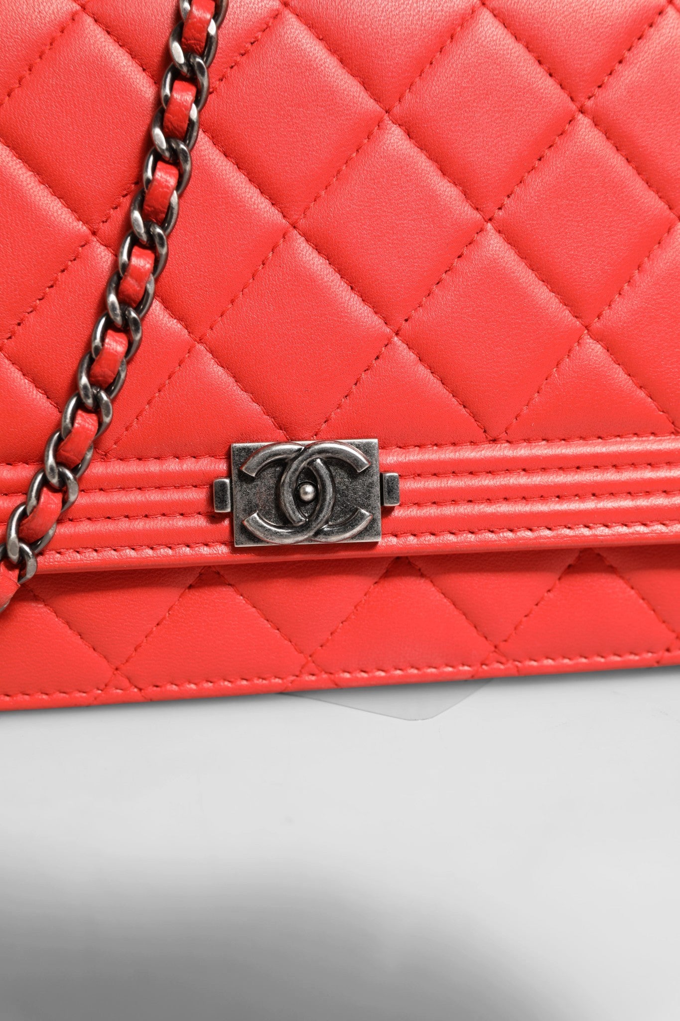Chanel Chanel Boy Wallet on Chain Red Women's Lambskin (Pre-Owned)