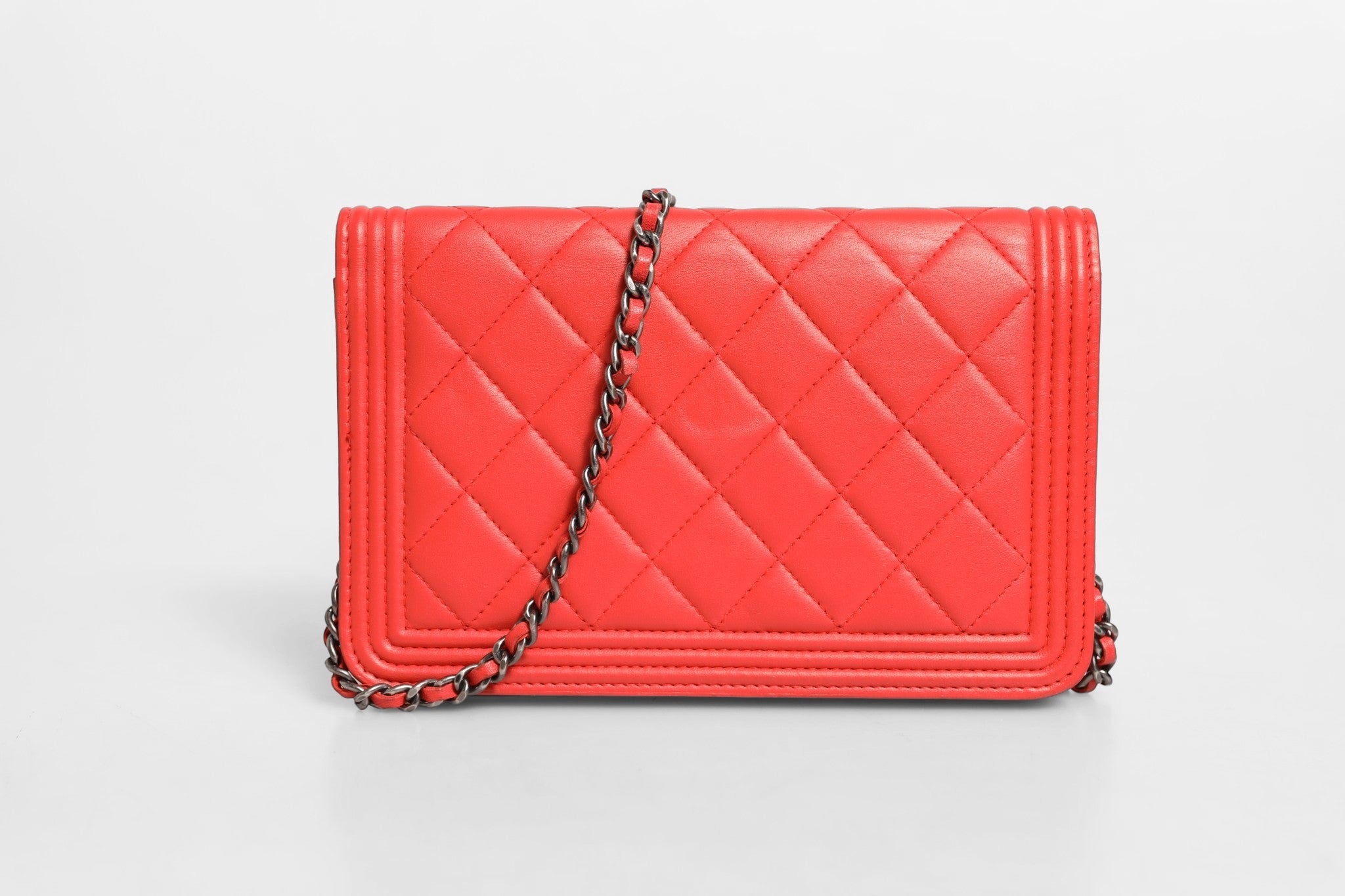 Chanel Chanel Boy Wallet on Chain Red Women's Lambskin (Pre-Owned)