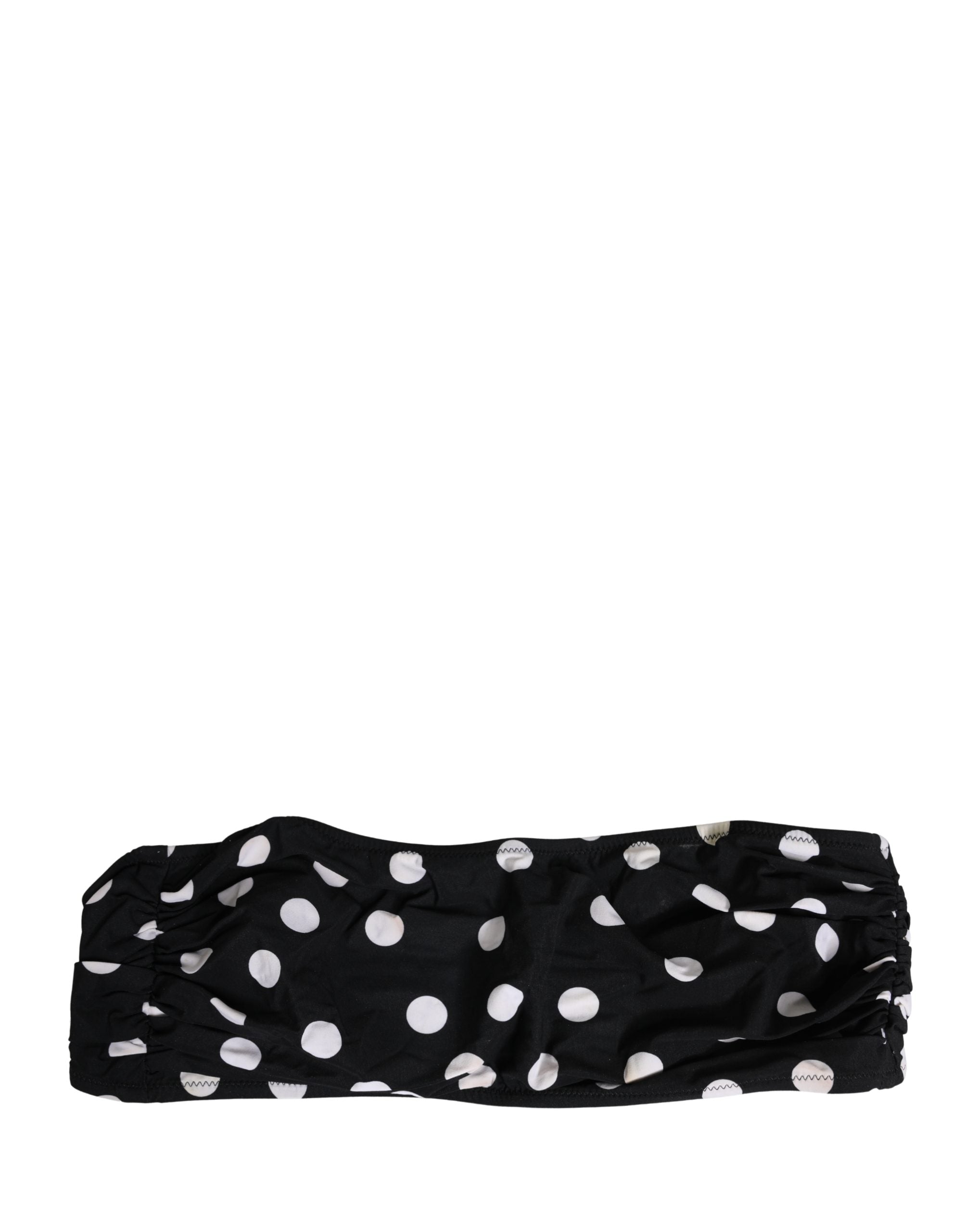 Dolce & Gabbana Black White Polka Dot Bandeau Beachwear Women's Swimwear