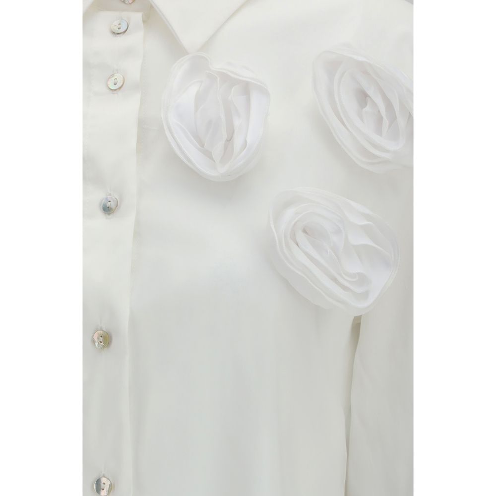 Ella White Cotton Pattern Women's Shirt