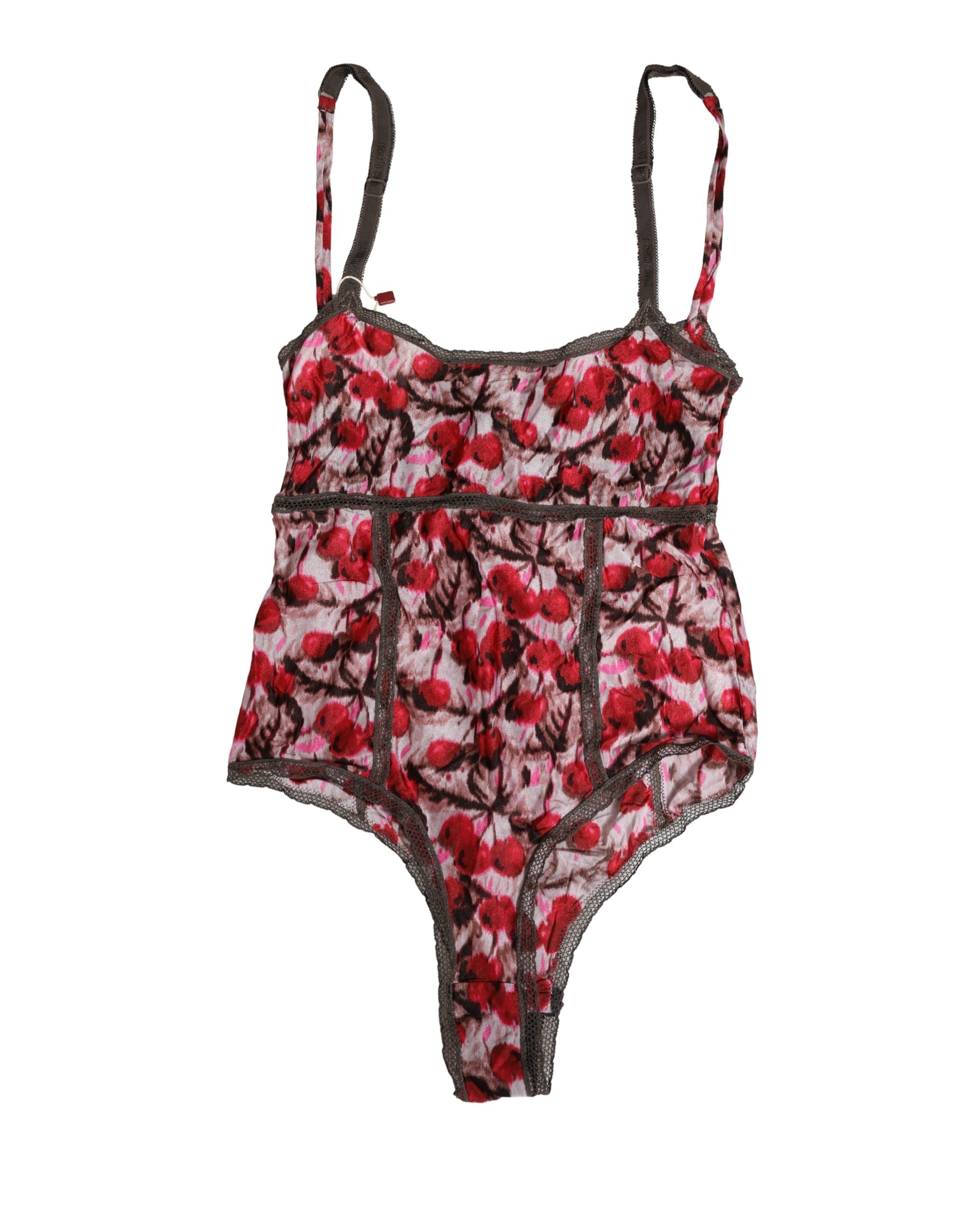 Roberto Cavalli Multicolor CherryPrint Lace Bodysuit Women's Underwear