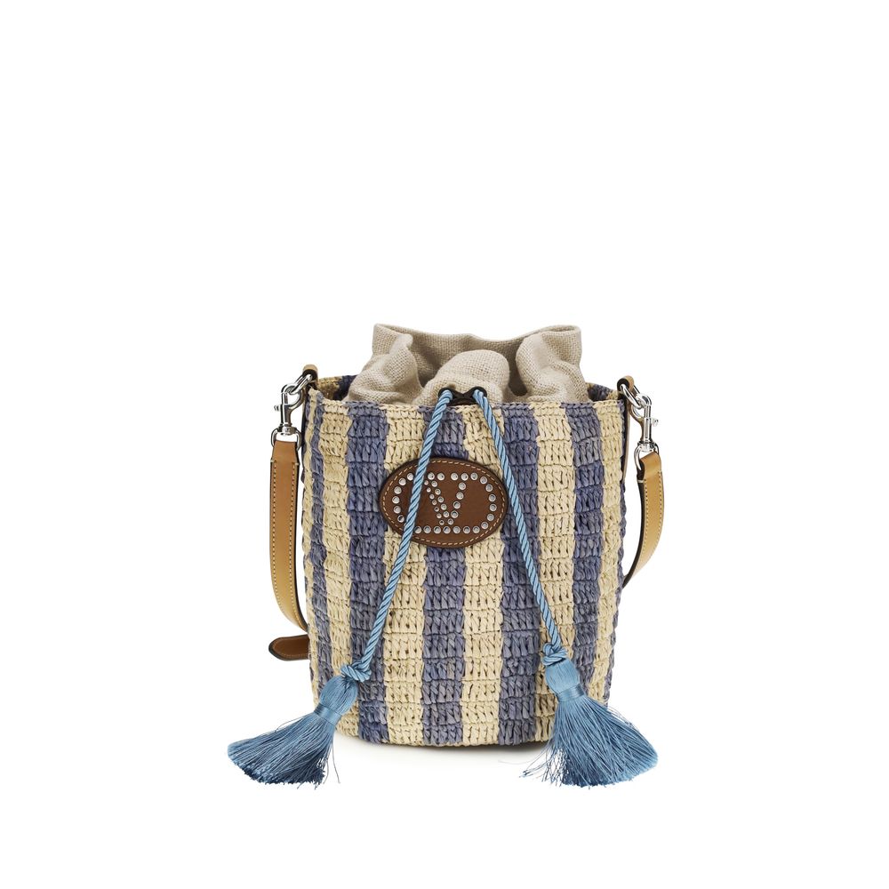 Valentino Garavani Blue Raffia Backet Women's Bag