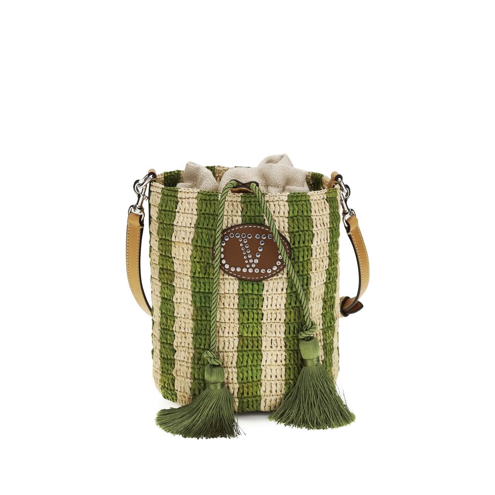 Valentino Garavani Bicolor Raffia Backet Women's Bag