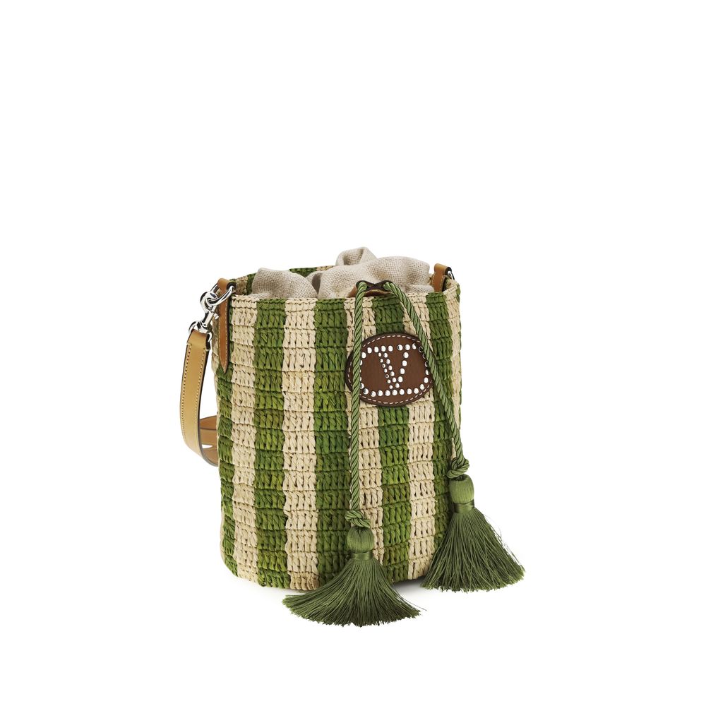 Valentino Garavani Bicolor Raffia Backet Women's Bag