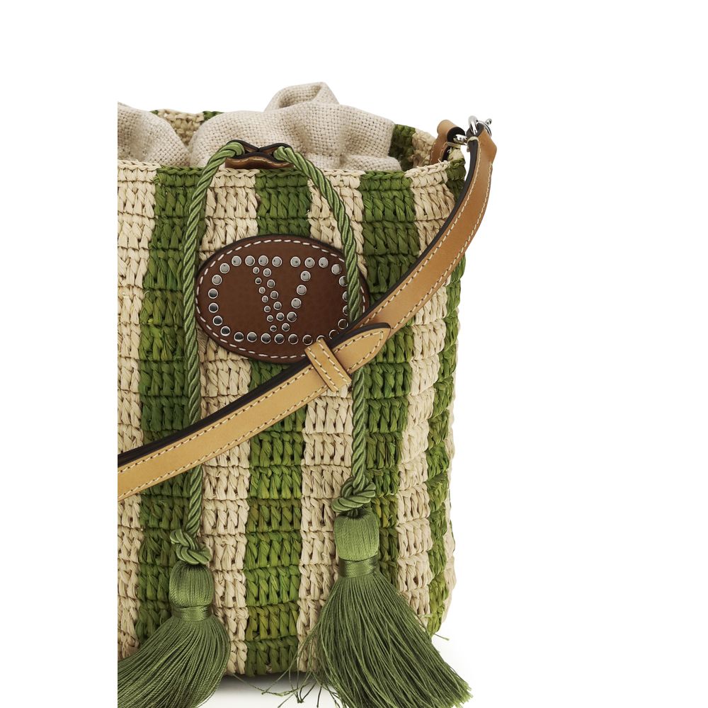 Valentino Garavani Bicolor Raffia Backet Women's Bag