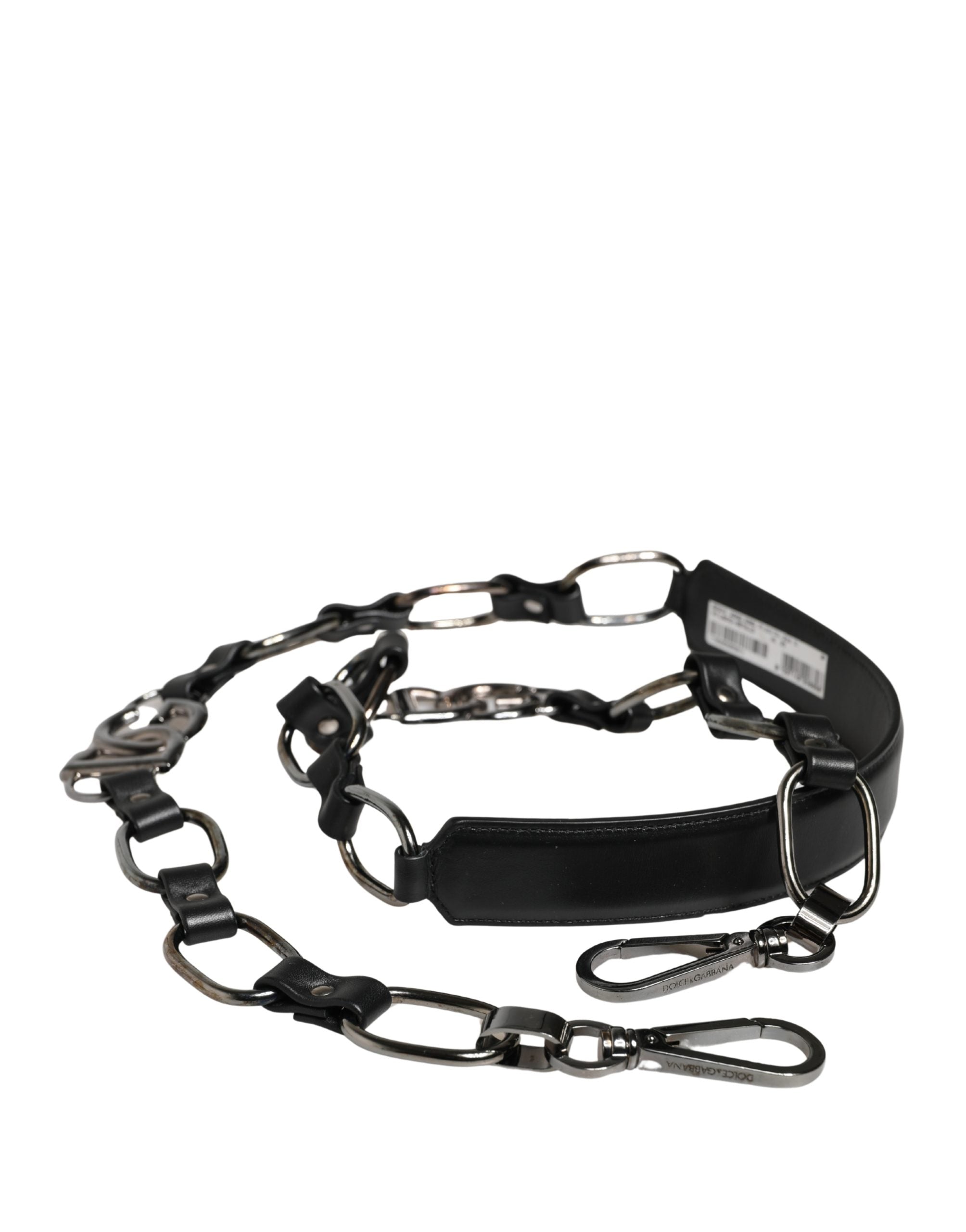 Dolce & Gabbana Black Leather Silver Chain Bag Accessory Shoulder Women's Strap