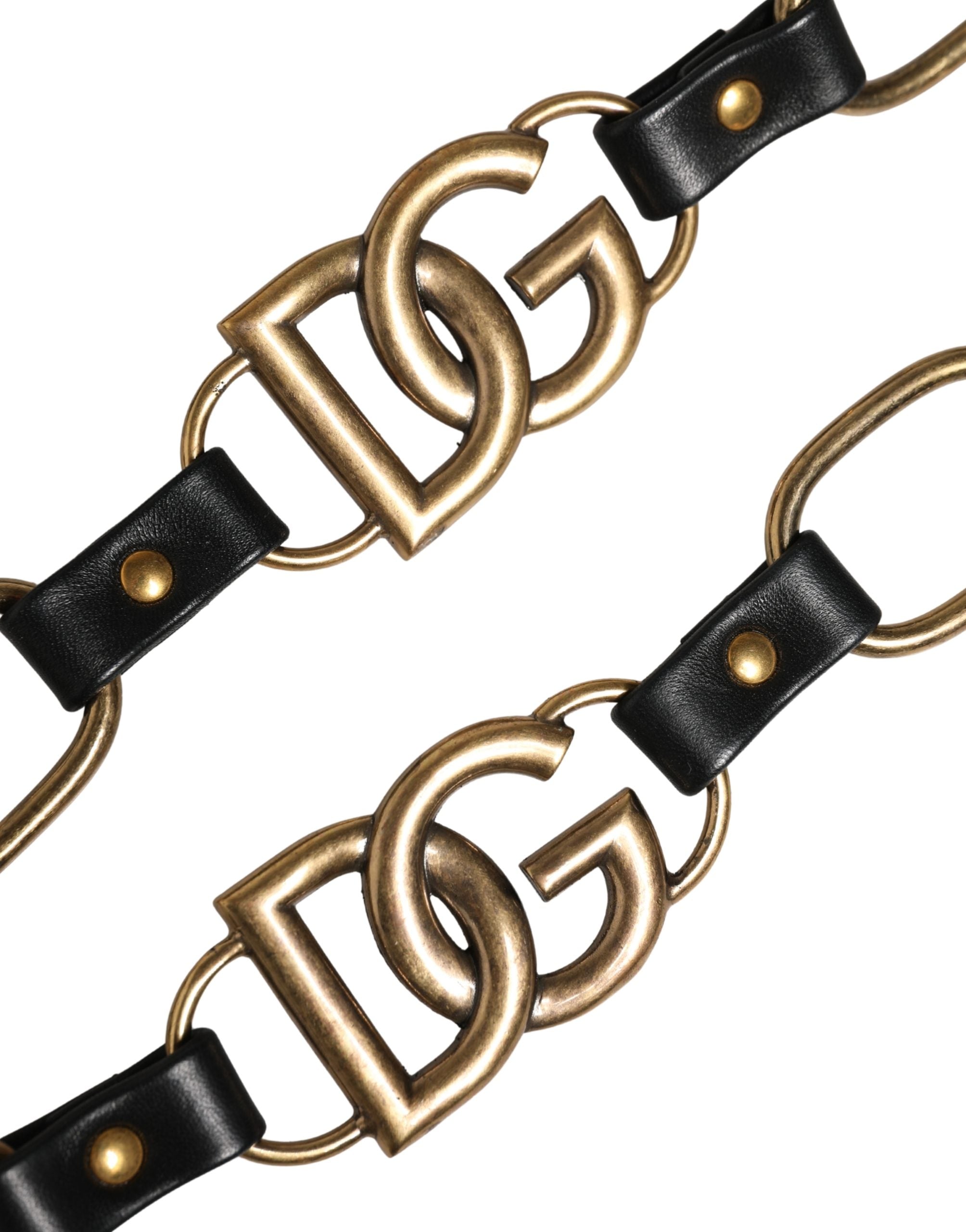 Dolce & Gabbana Black Leather Gold Chain Bag Accessory Shoulder Women's Strap
