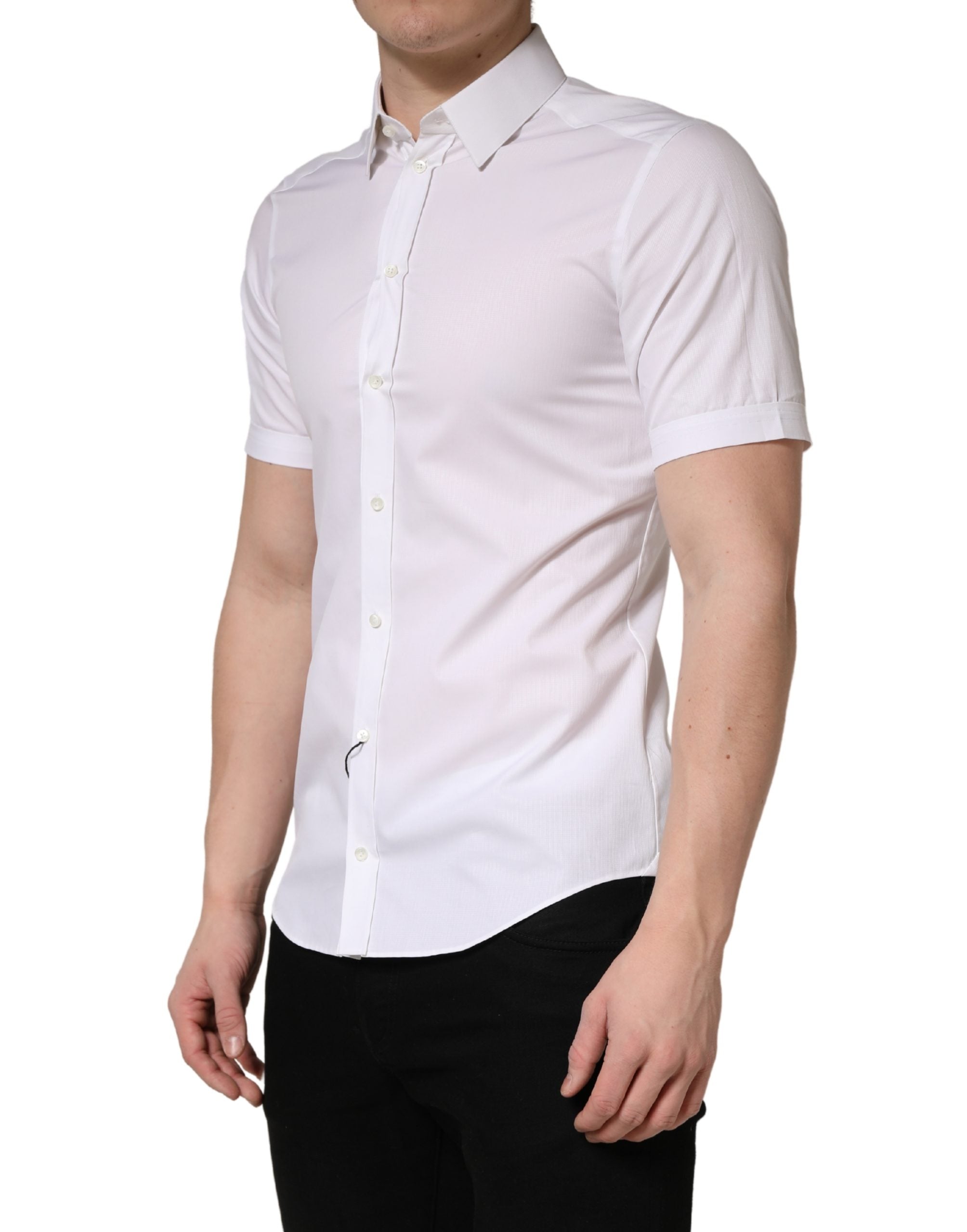 Dolce & Gabbana White Cotton Short Sleeves Button Down Men's Shirt (Pre-Owned)