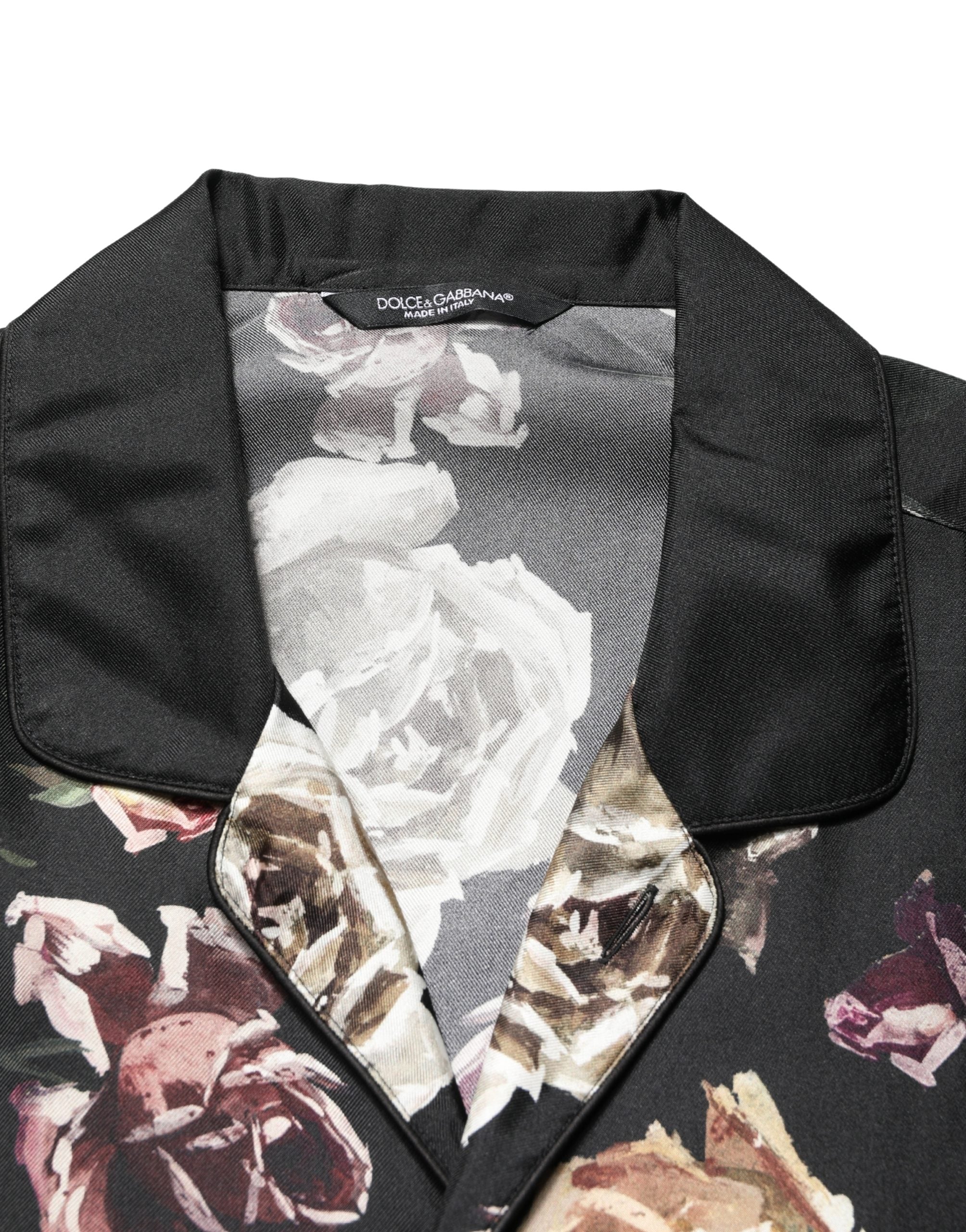 Dolce & Gabbana Black Floral Print Long Sleeves Casual Men's Shirt