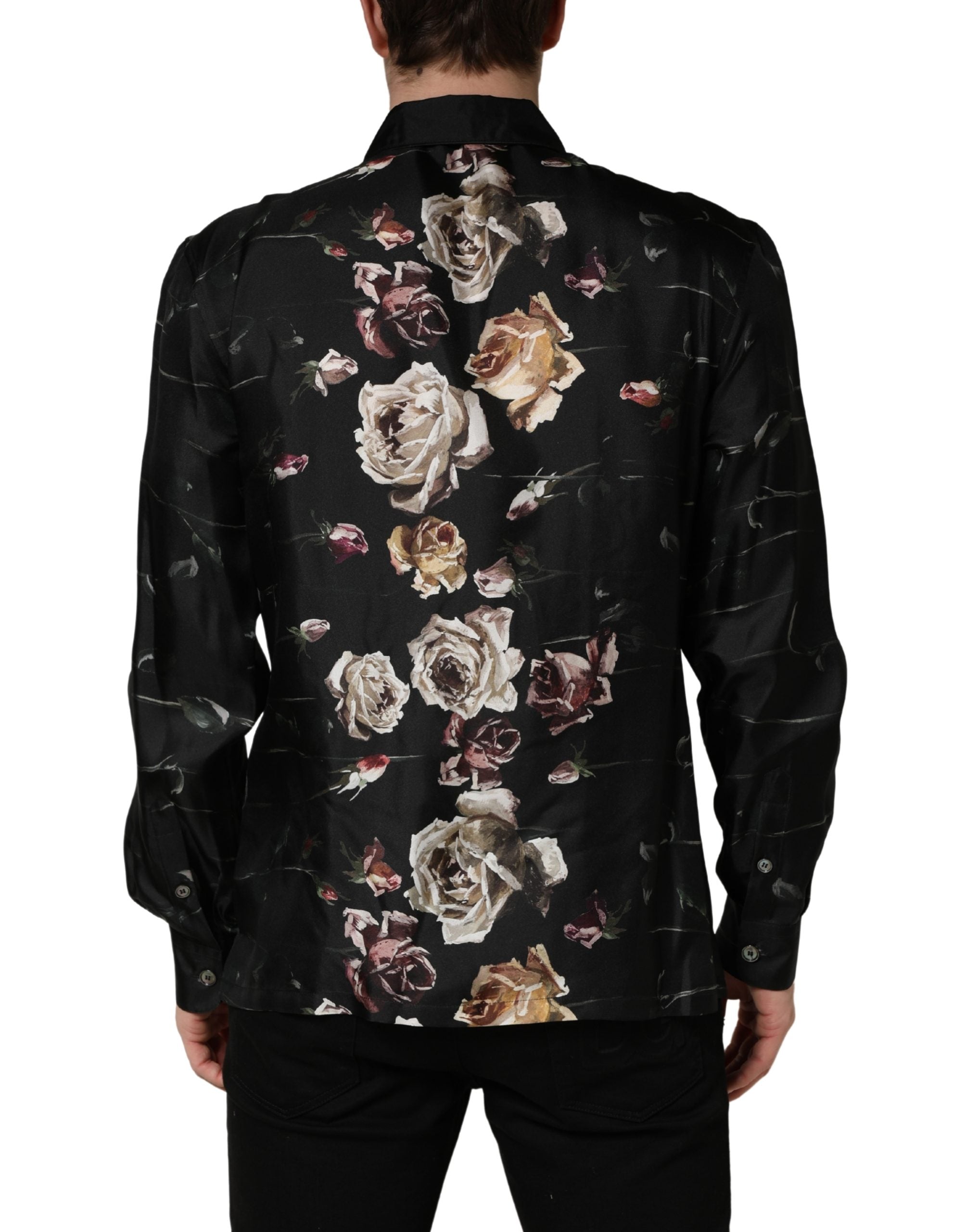 Dolce & Gabbana Black Floral Print Long Sleeves Casual Men's Shirt